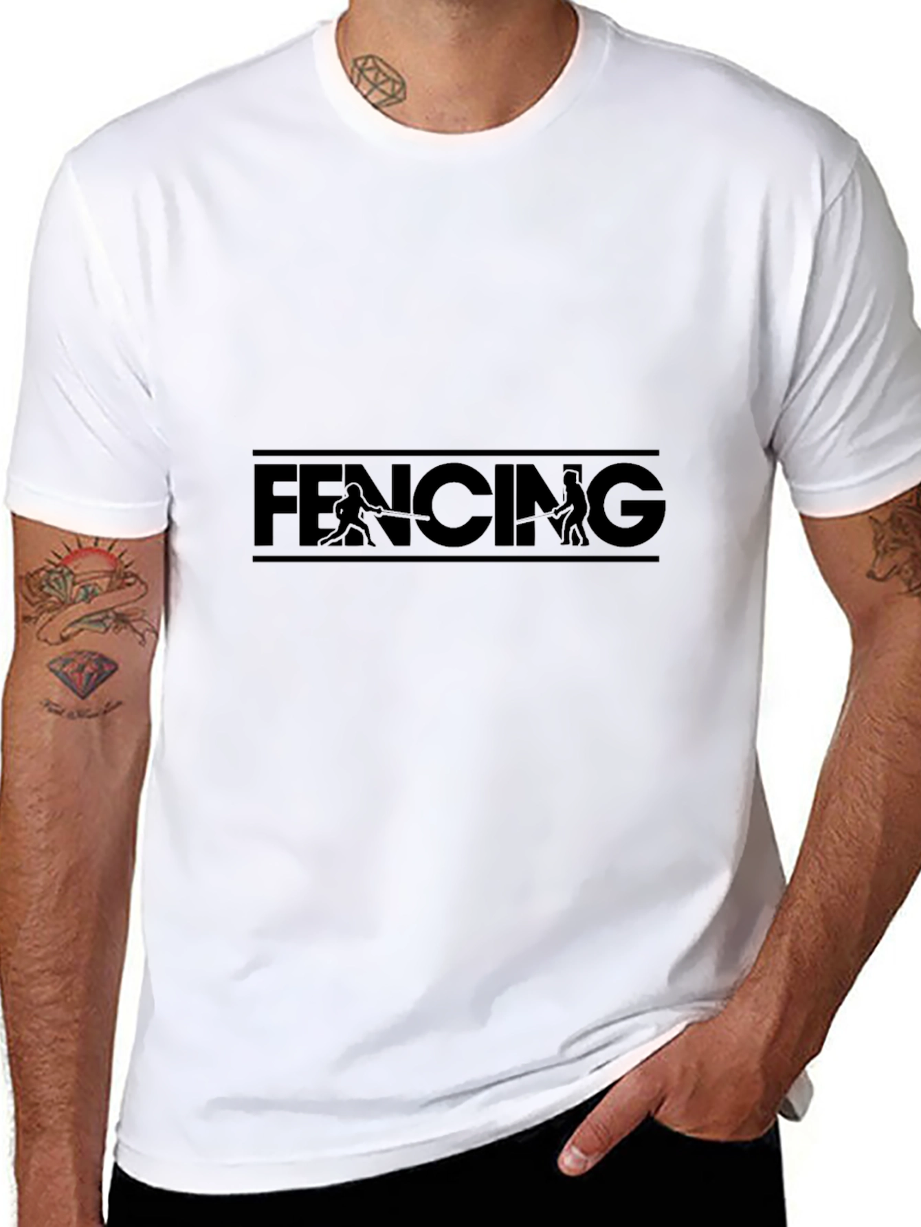 Fencing Graphic T-Shirt - Black Stylish Comfortable