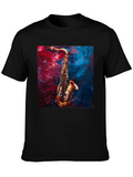 Saxophone Graphic Tee - Black Cotton Music Lover T-Shirt