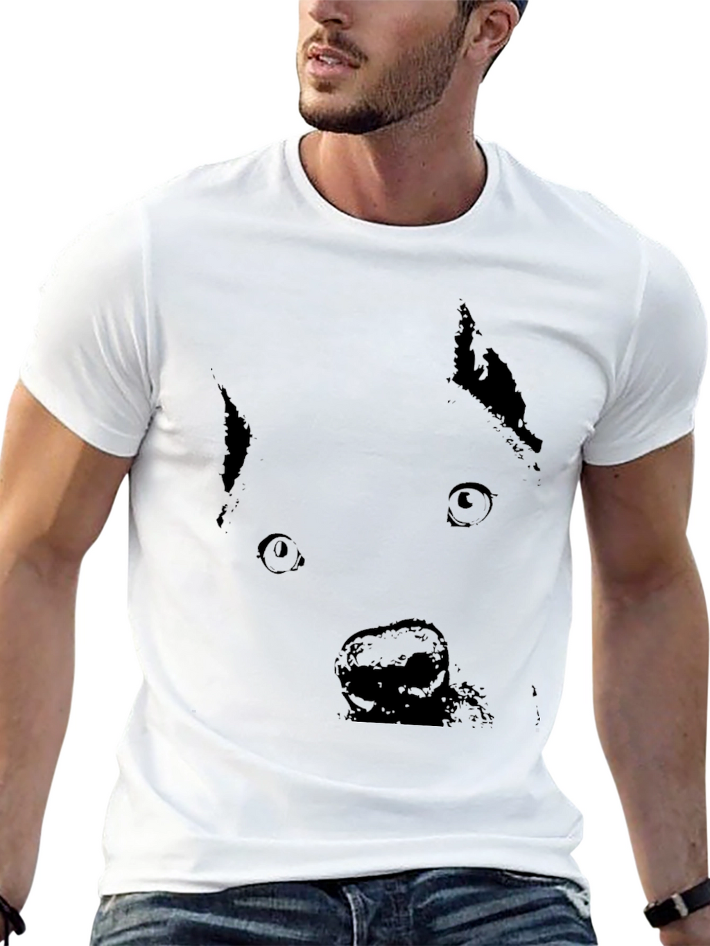 Black Dog Face Graphic T-Shirt - Casual Style