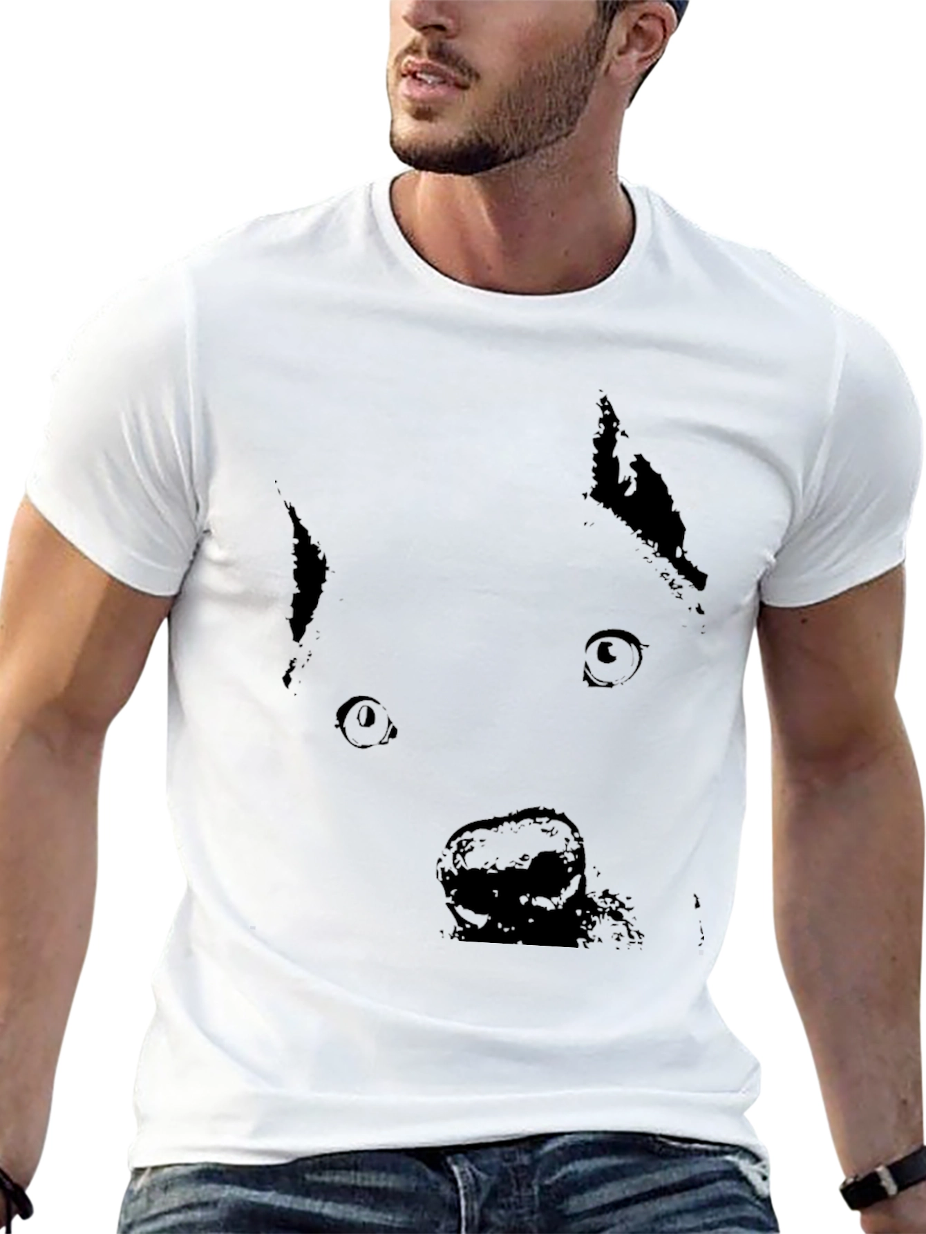 Black Dog Face Graphic T-Shirt - Casual Style