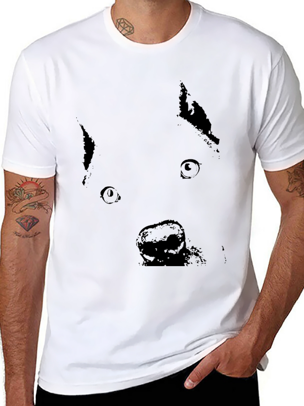 Black Dog Face Graphic T-Shirt - Casual Style