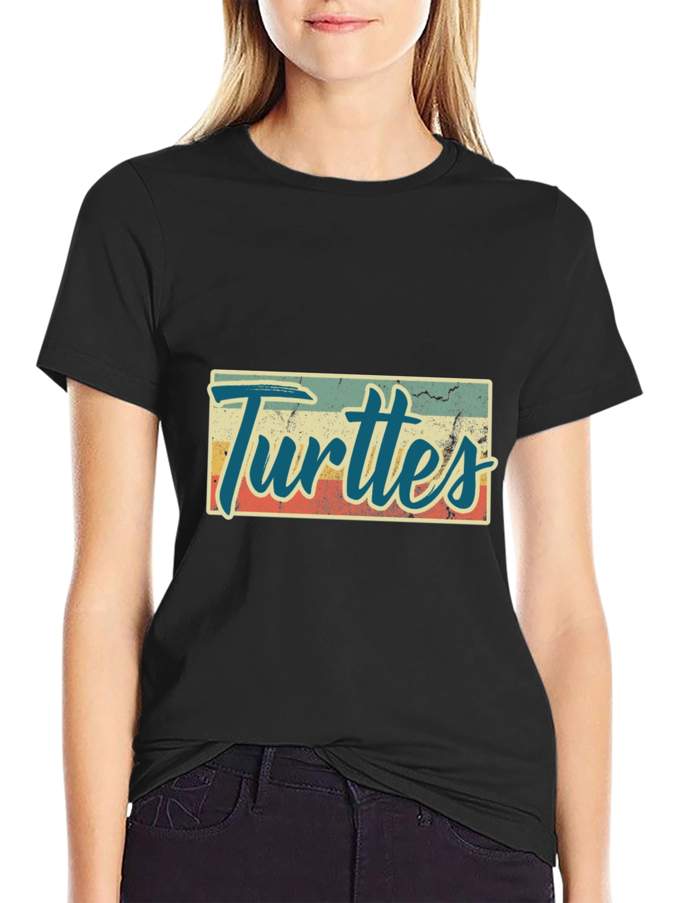 Retro Turtles Graphic Tee - Black Crew Neck