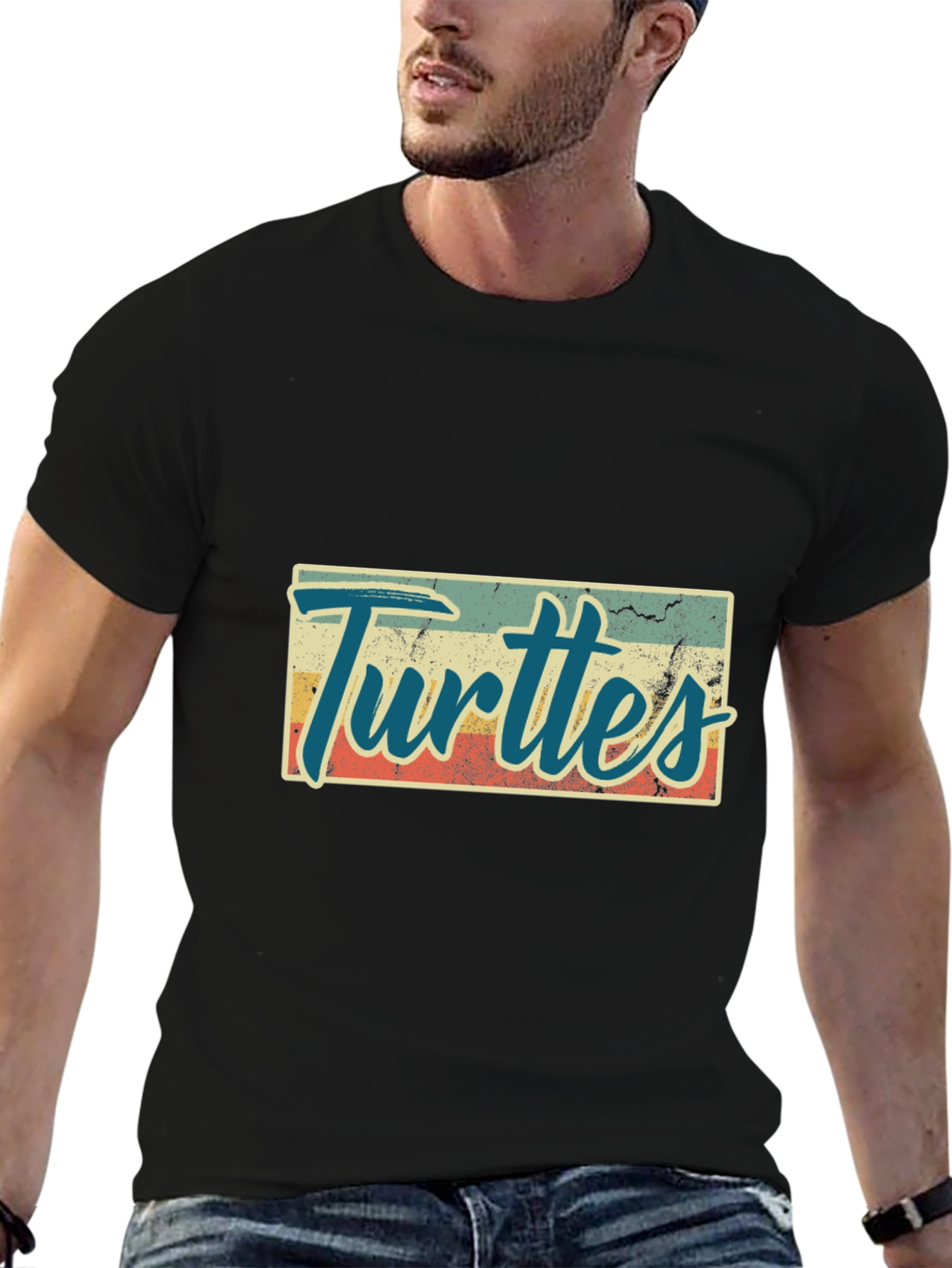 Retro Turtles Graphic Tee - Black Crew Neck