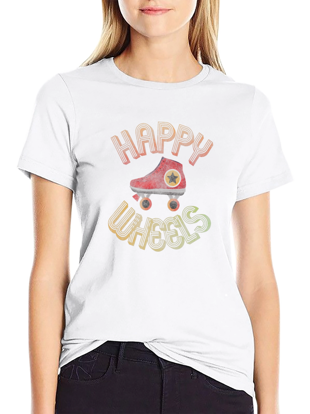 Happy Wheels Retro Roller Skate Graphic T-Shirt