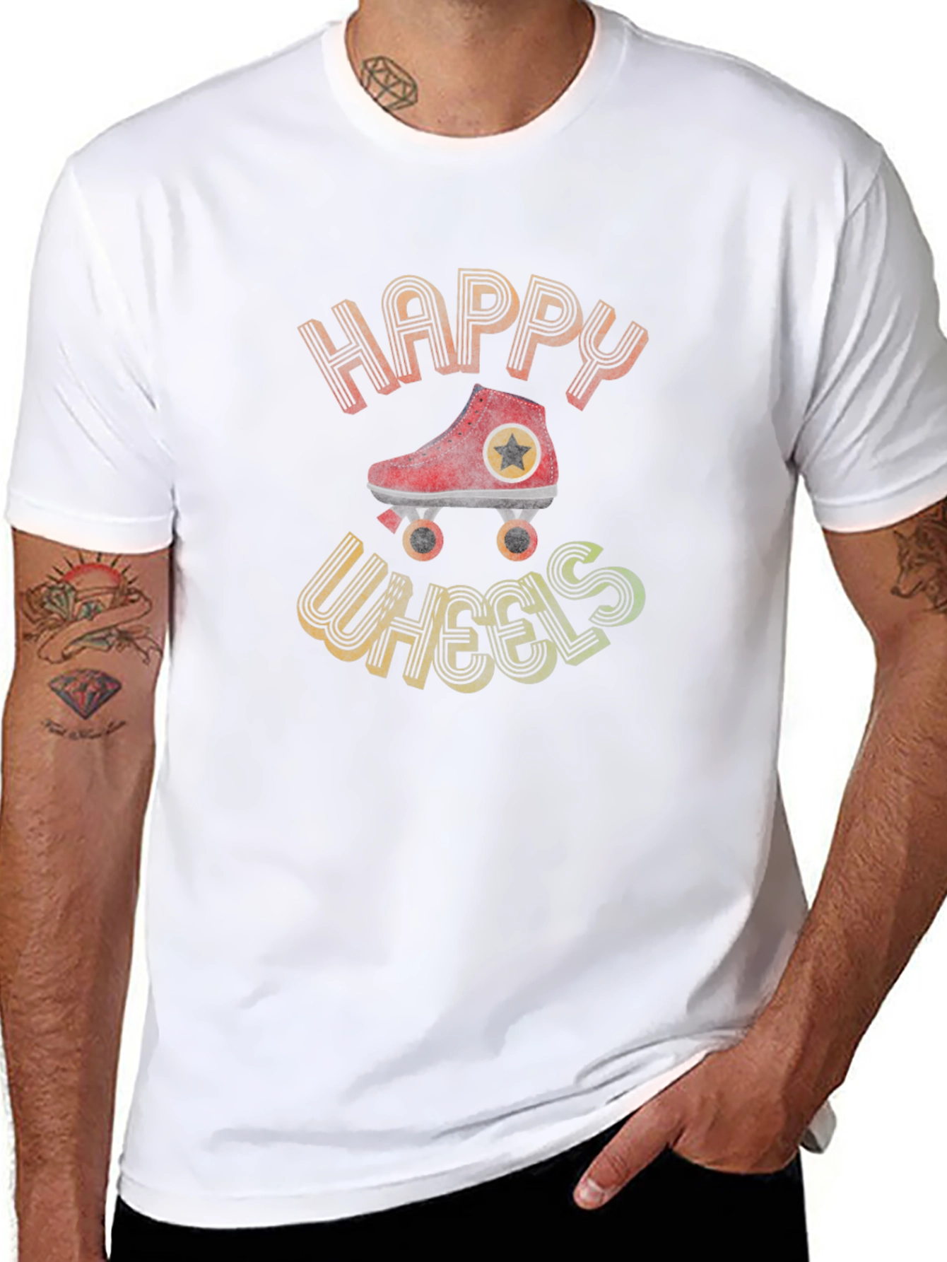 Happy Wheels Retro Roller Skate Graphic T-Shirt