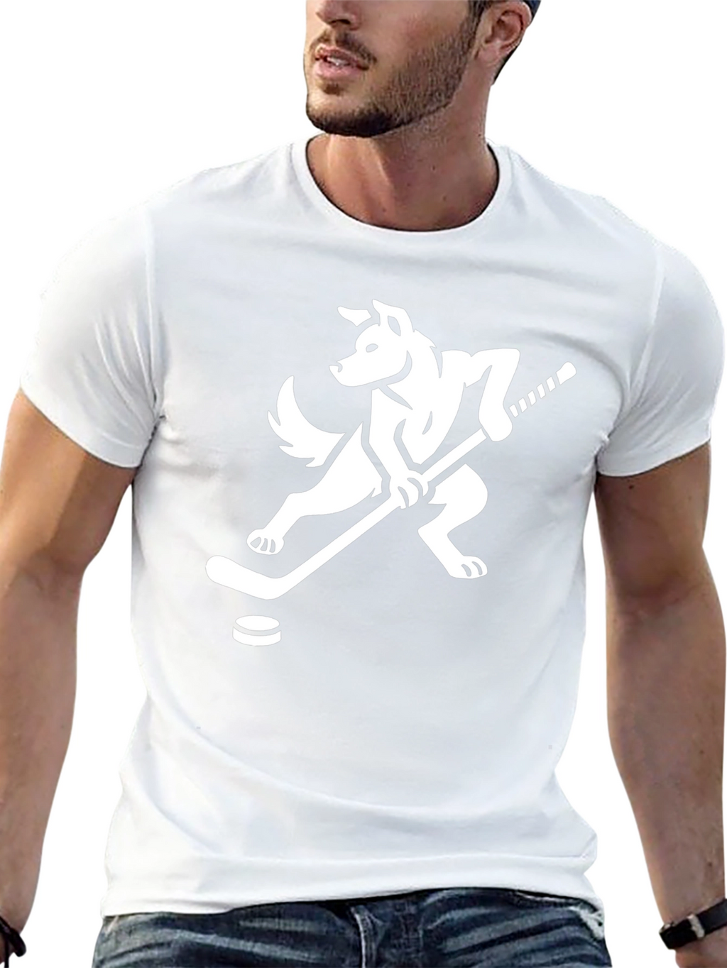 Hockey Dog Graphic Tee - Sporty Mens T-Shirt