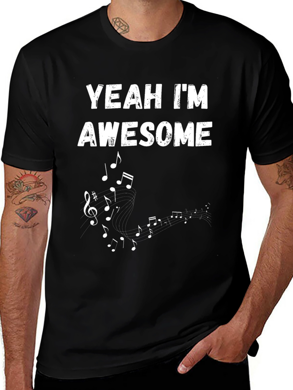 Yeah Im Awesome Music Notes Mens Black T-Shirt