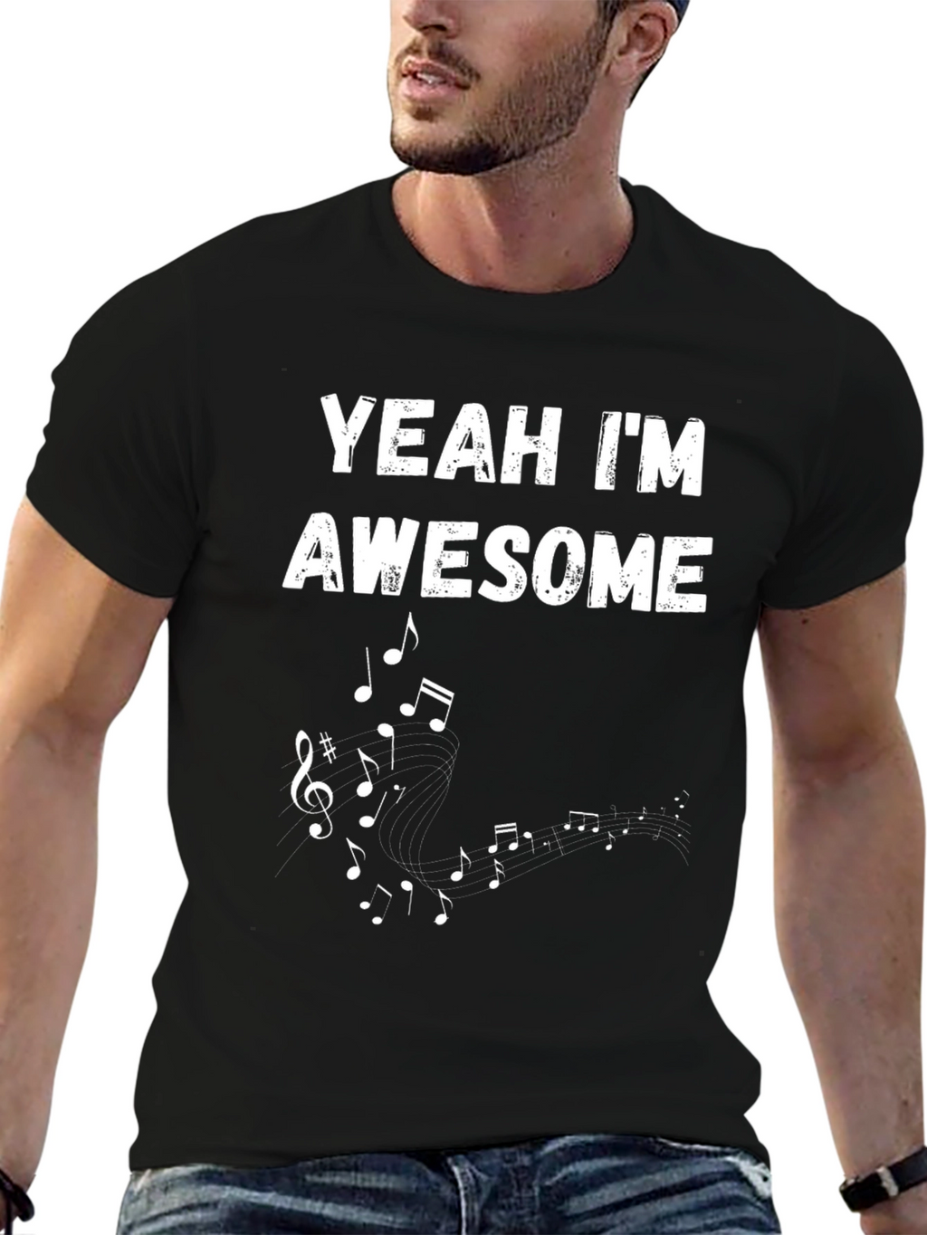 Yeah Im Awesome Music Notes Mens Black T-Shirt