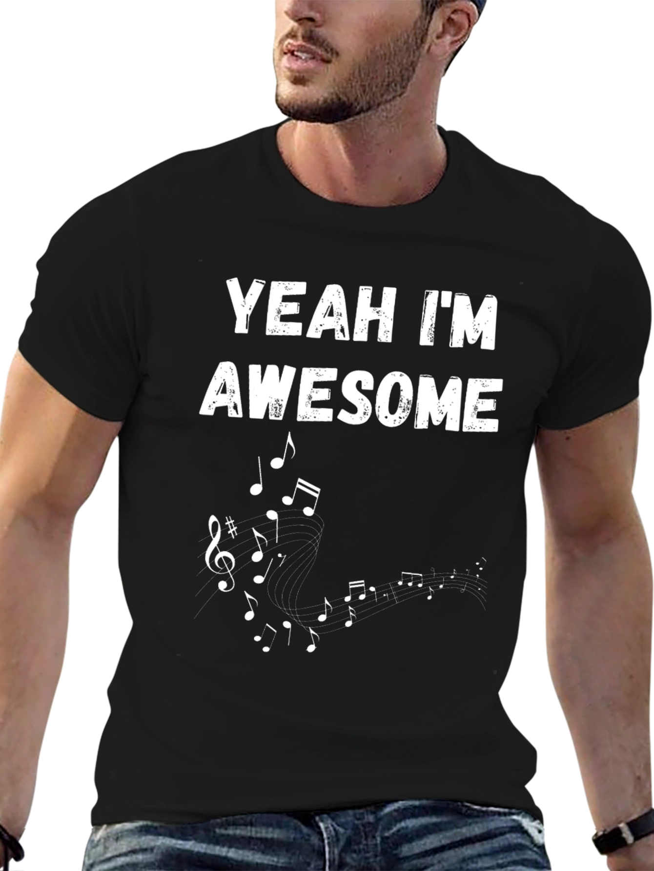 Yeah Im Awesome Music Notes Mens Black T-Shirt