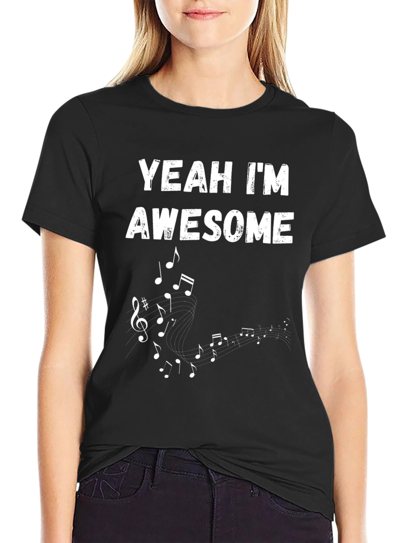 Yeah Im Awesome Music Notes Mens Black T-Shirt