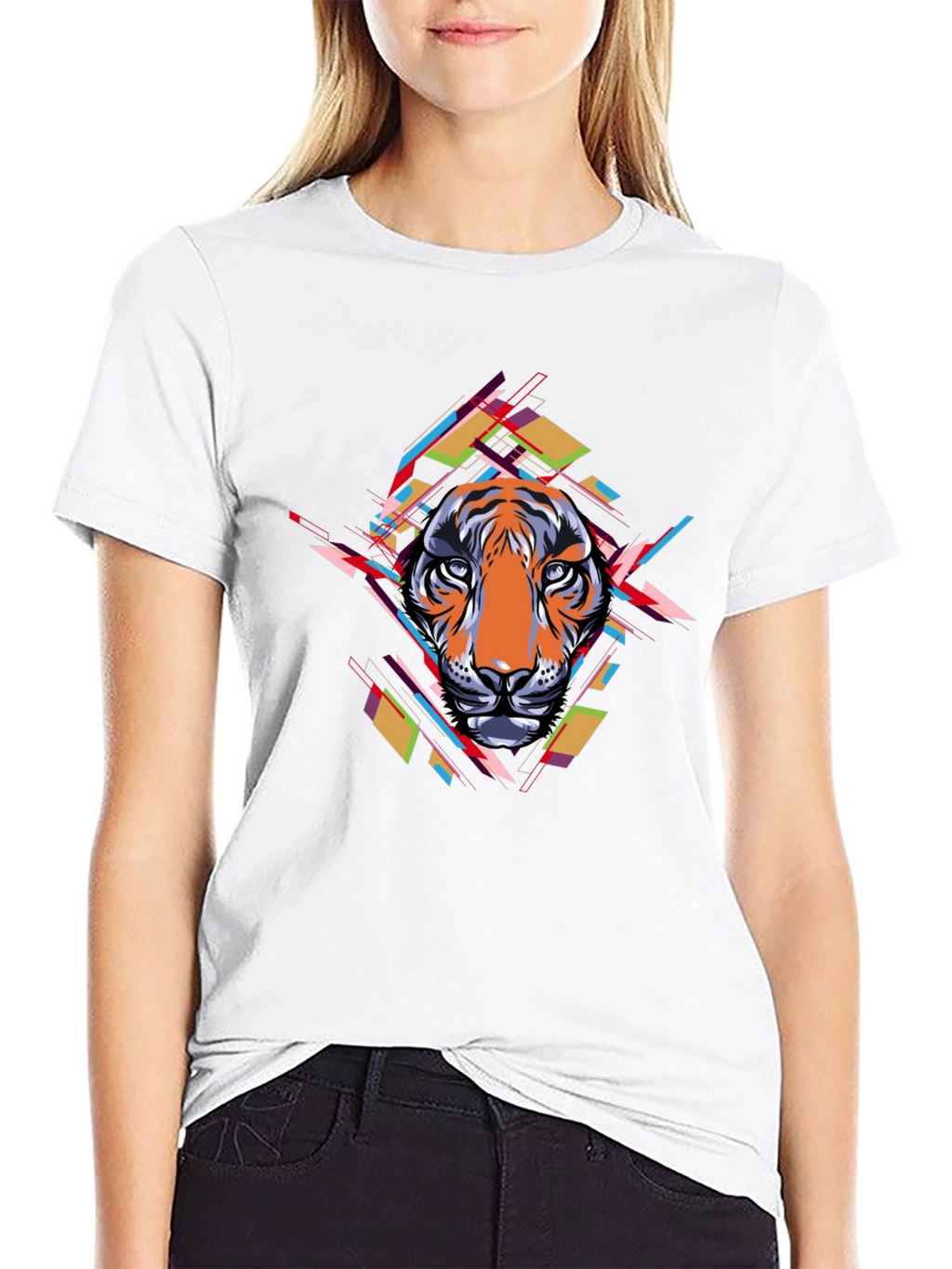 Abstract Tiger Graphic Black T-Shirt