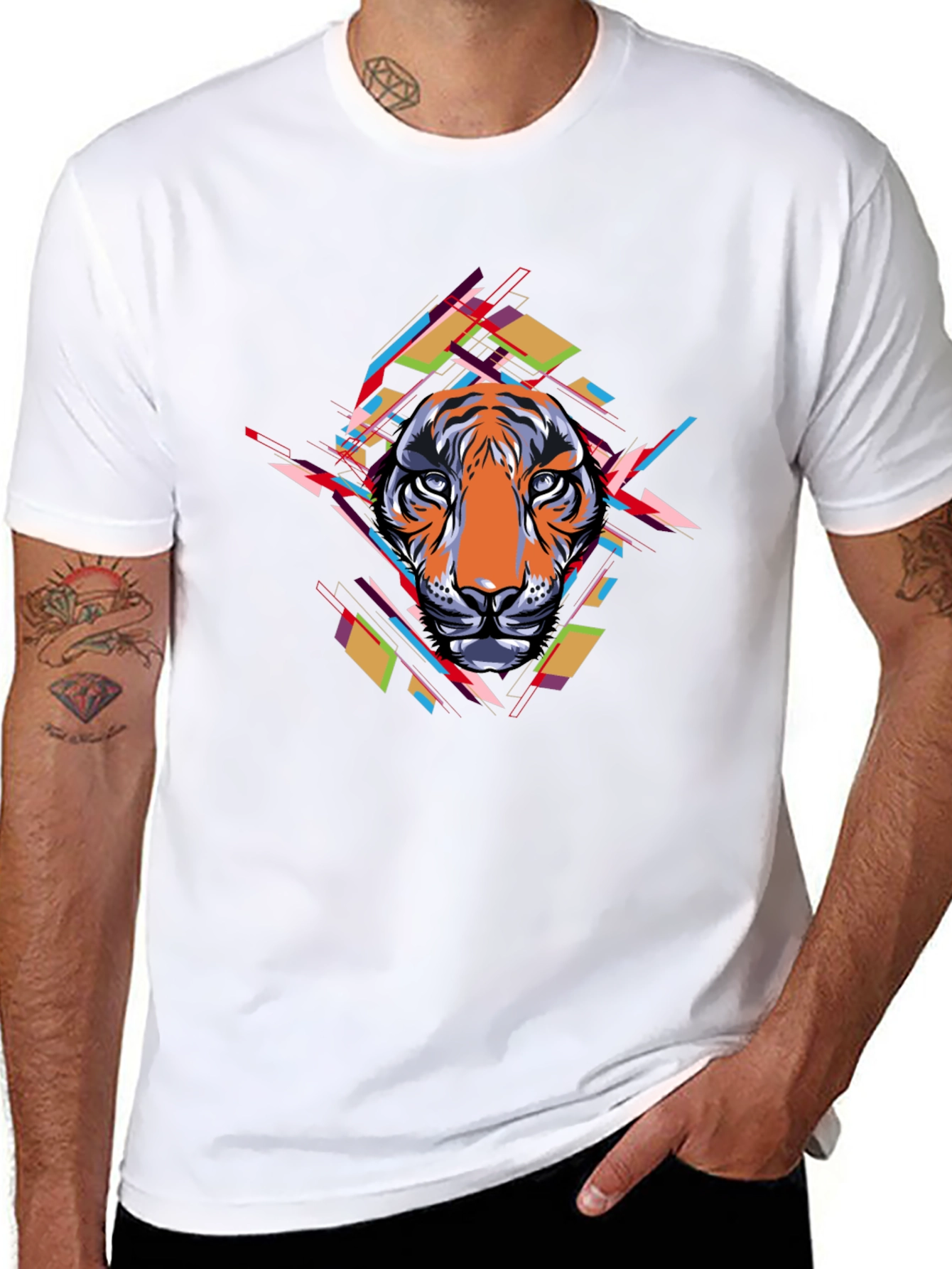 Abstract Tiger Graphic Black T-Shirt
