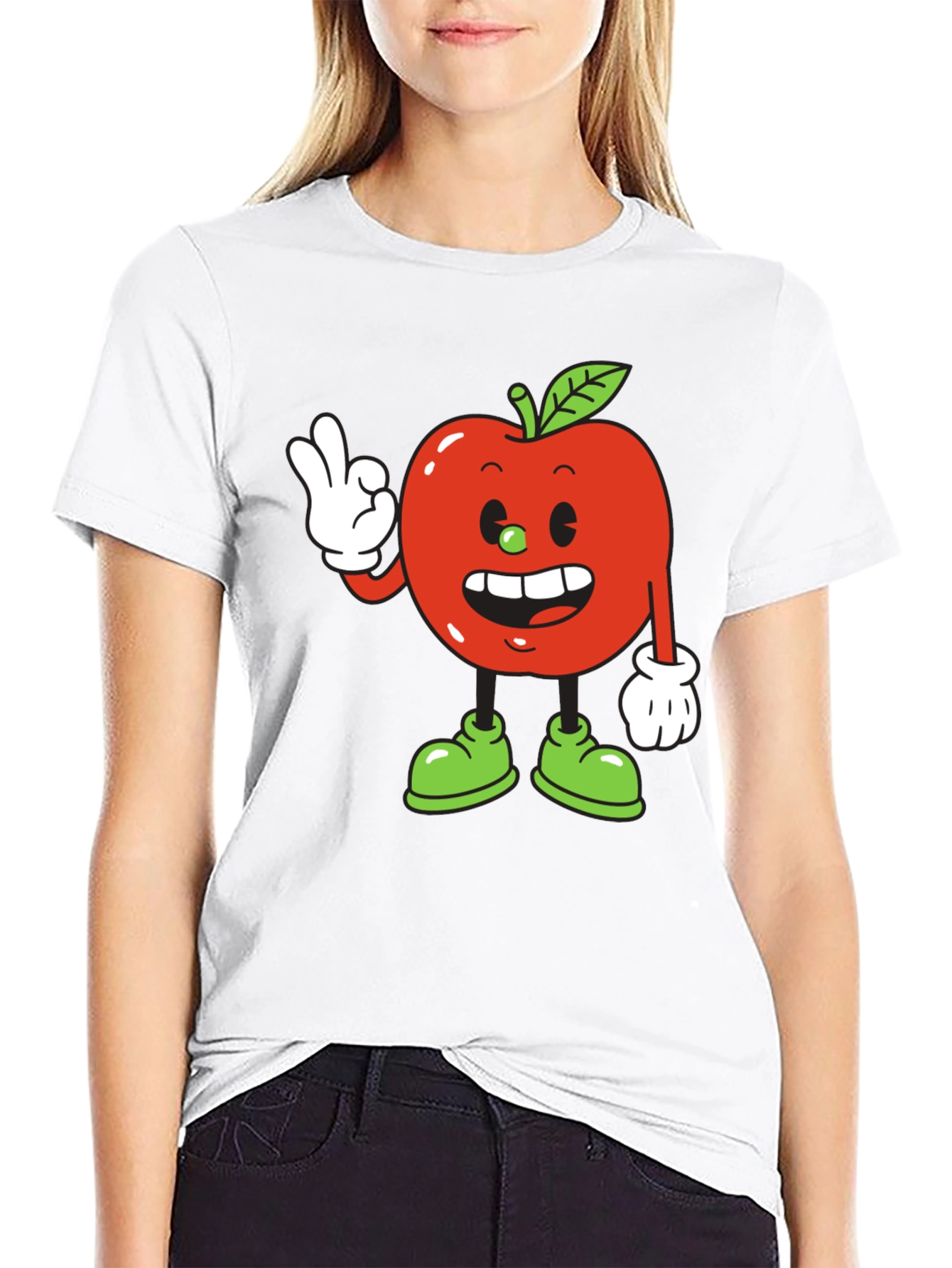 Cartoon Apple T-Shirt - Quirky Fruit Graphic Tee