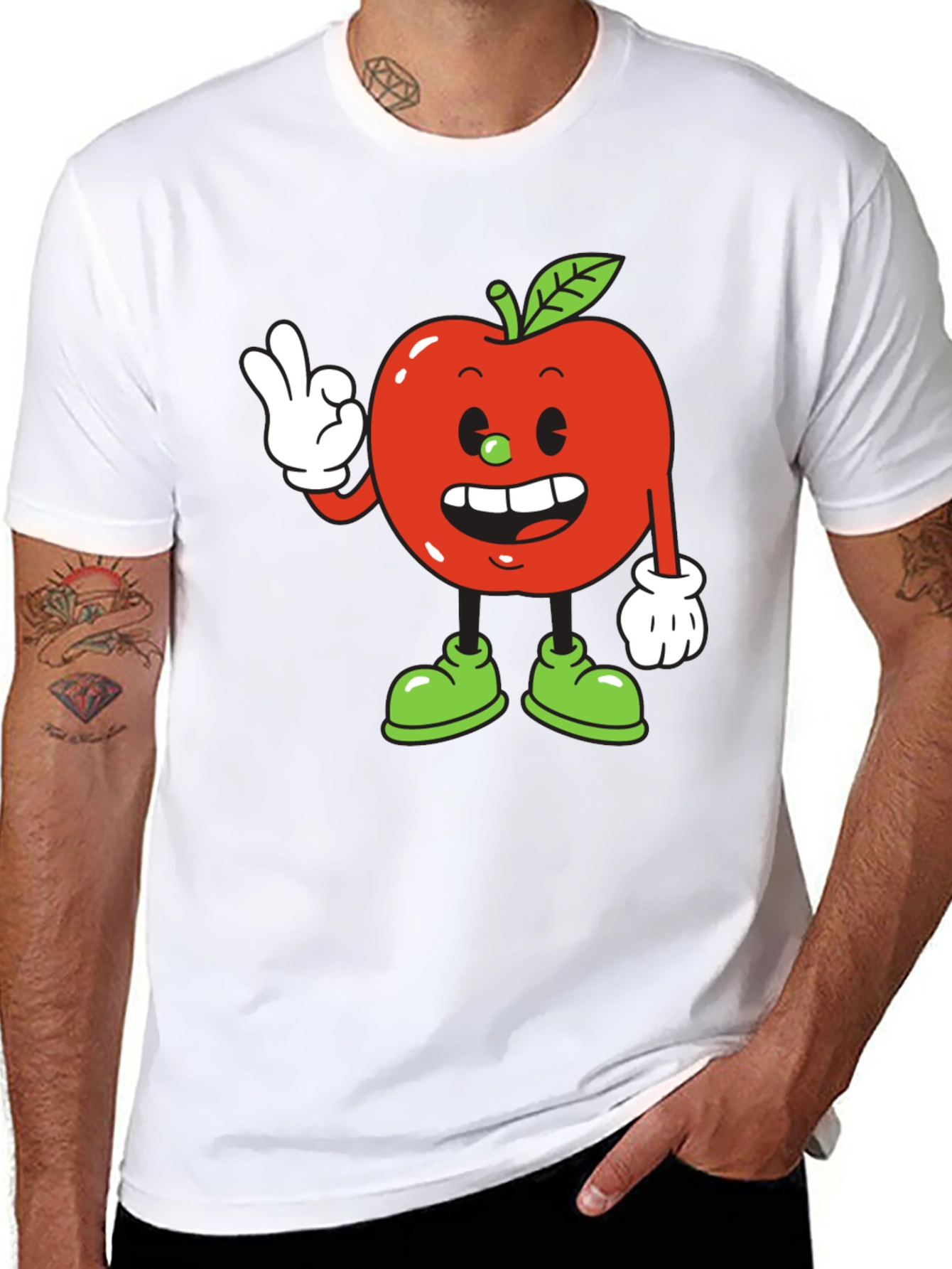 Cartoon Apple T-Shirt - Quirky Fruit Graphic Tee