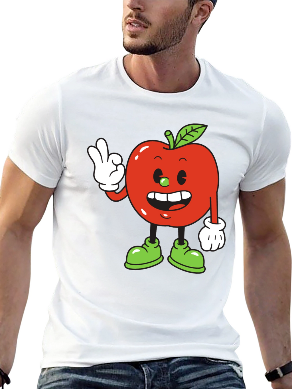Cartoon Apple T-Shirt - Quirky Fruit Graphic Tee