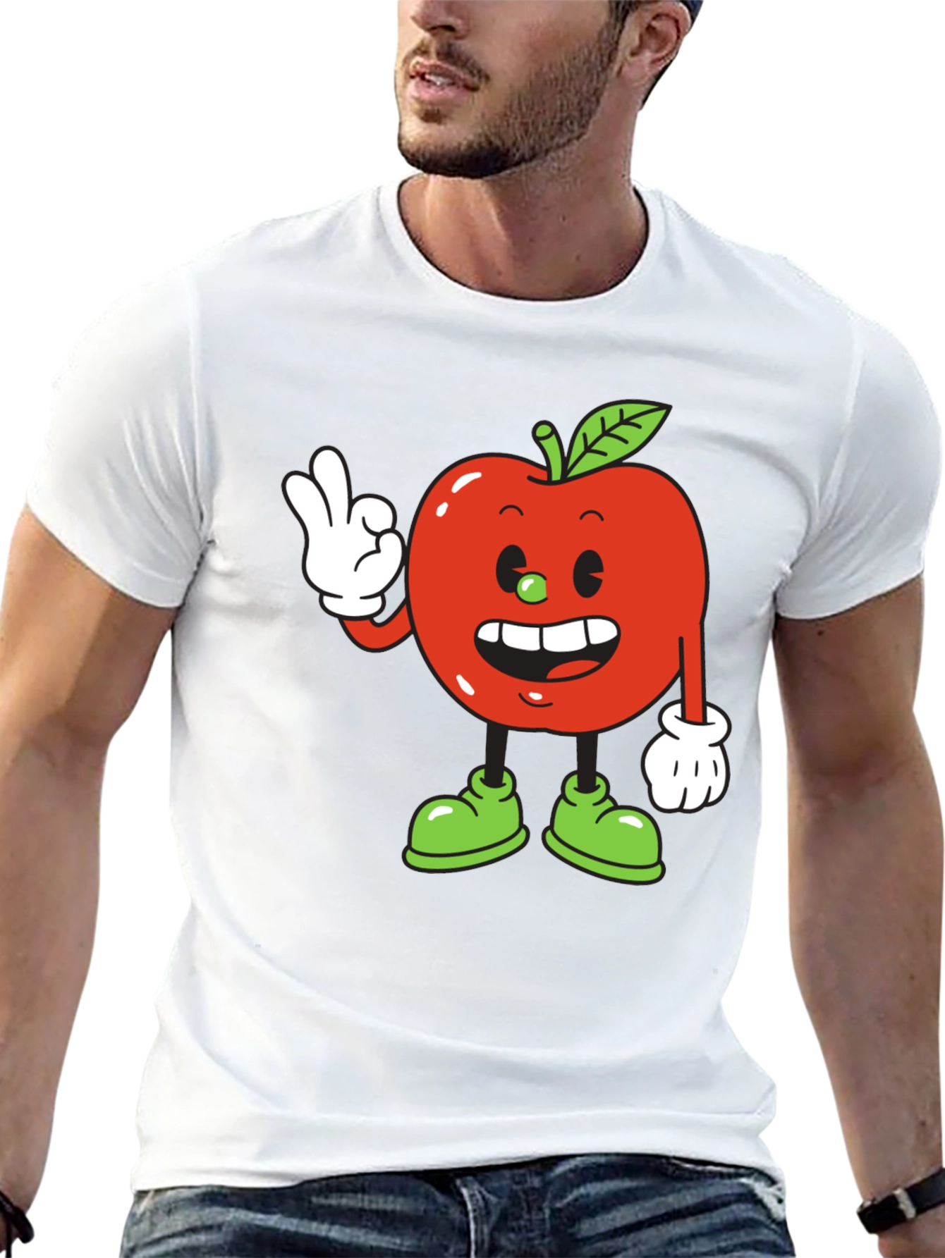 Cartoon Apple T-Shirt - Quirky Fruit Graphic Tee