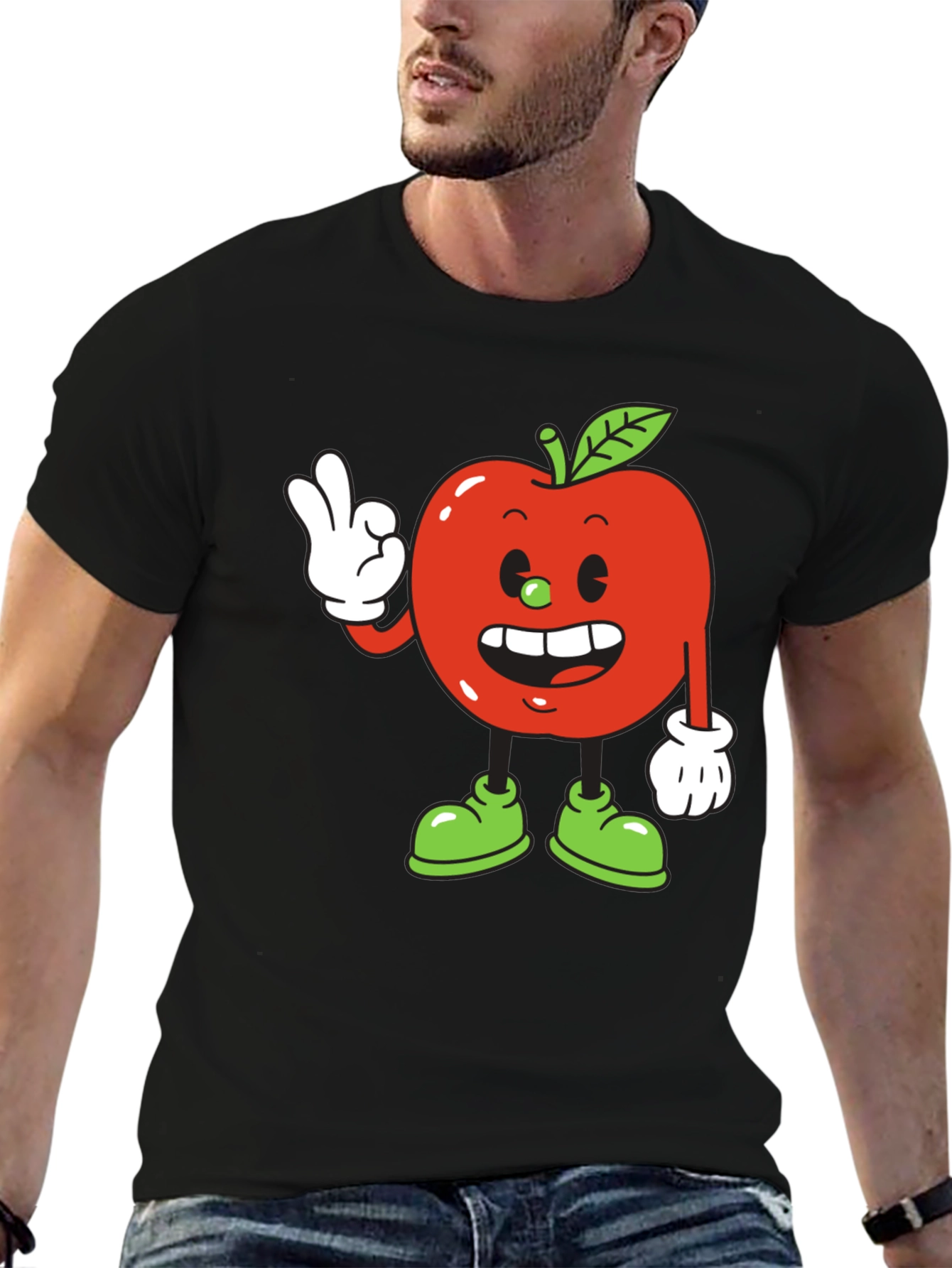 Cartoon Apple T-Shirt - Quirky Fruit Graphic Tee