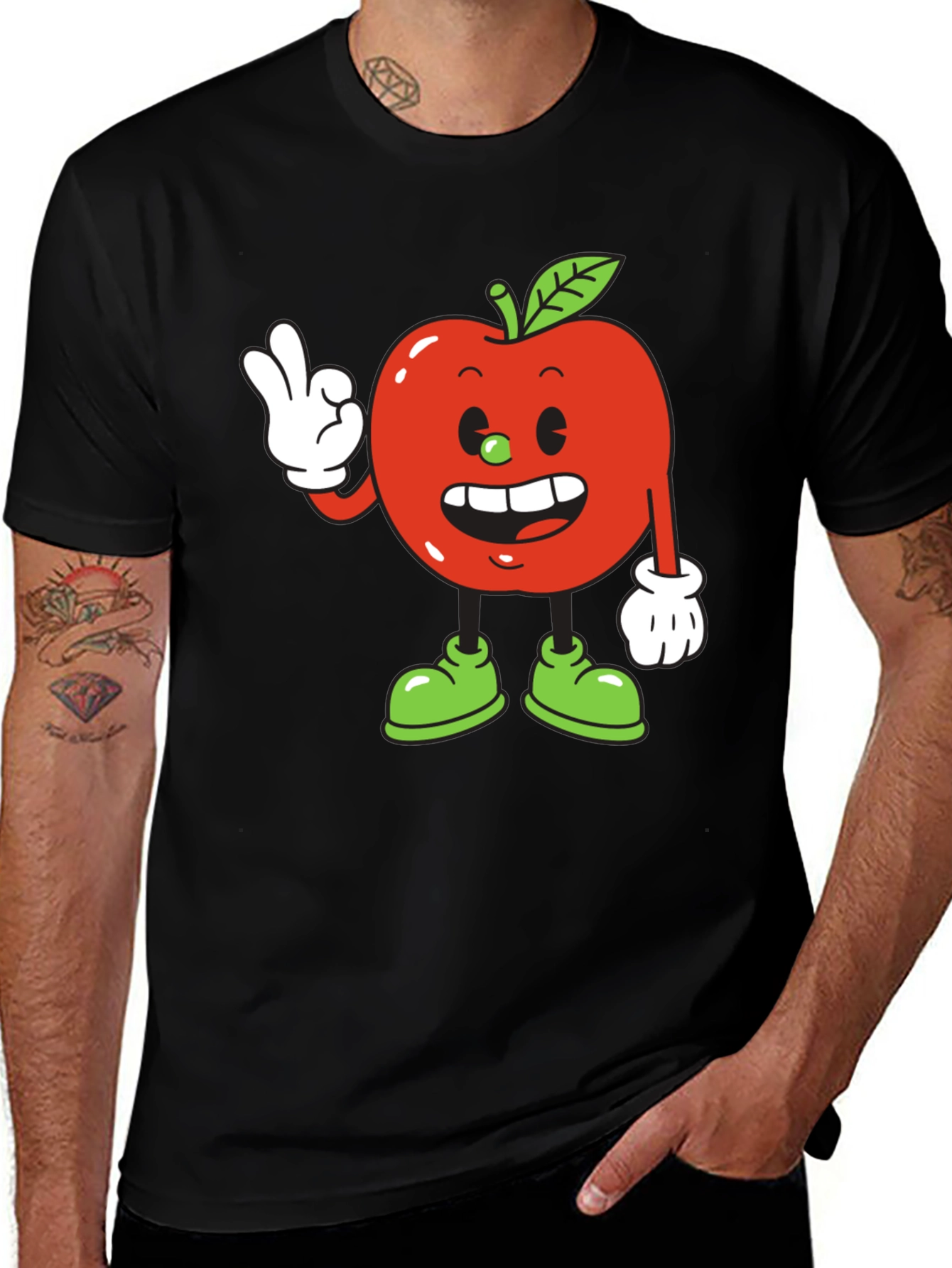 Cartoon Apple T-Shirt - Quirky Fruit Graphic Tee