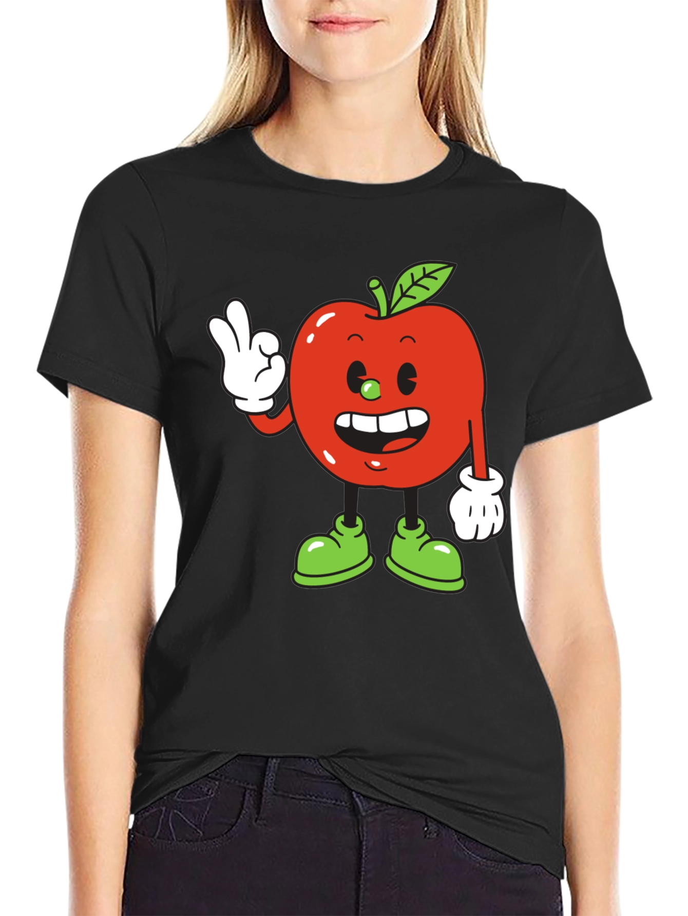 Cartoon Apple T-Shirt - Quirky Fruit Graphic Tee