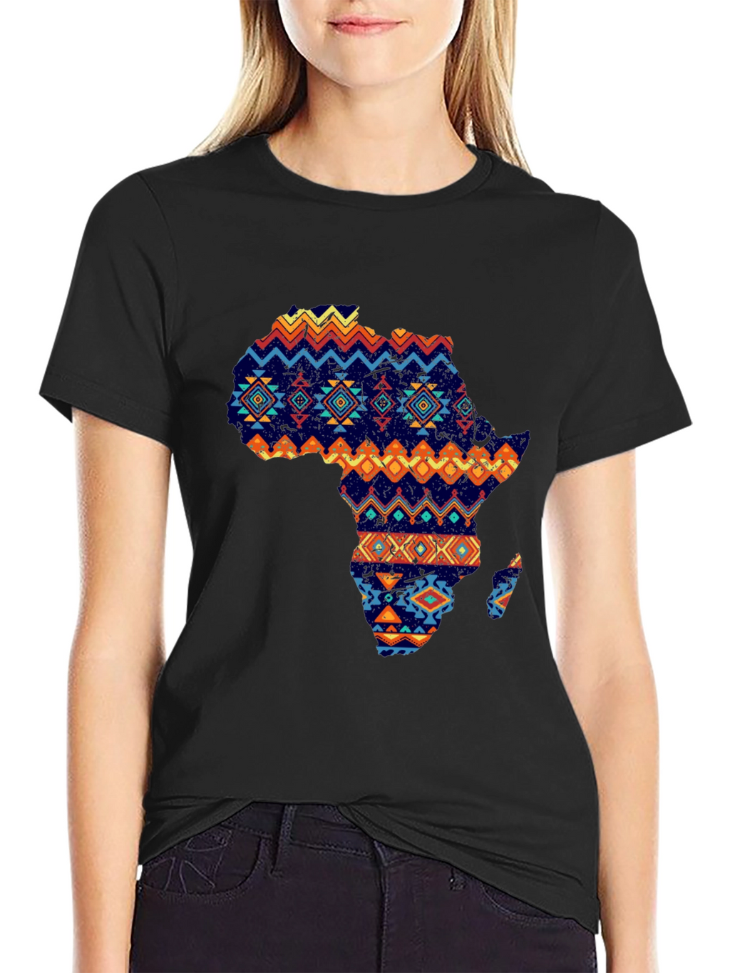 African Continent Print Mens Black T-Shirt
