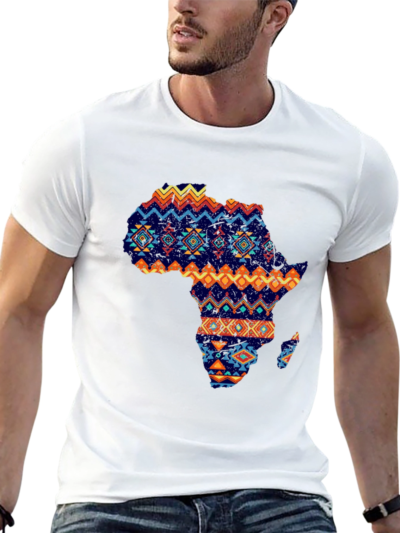 African Continent Print Mens Black T-Shirt