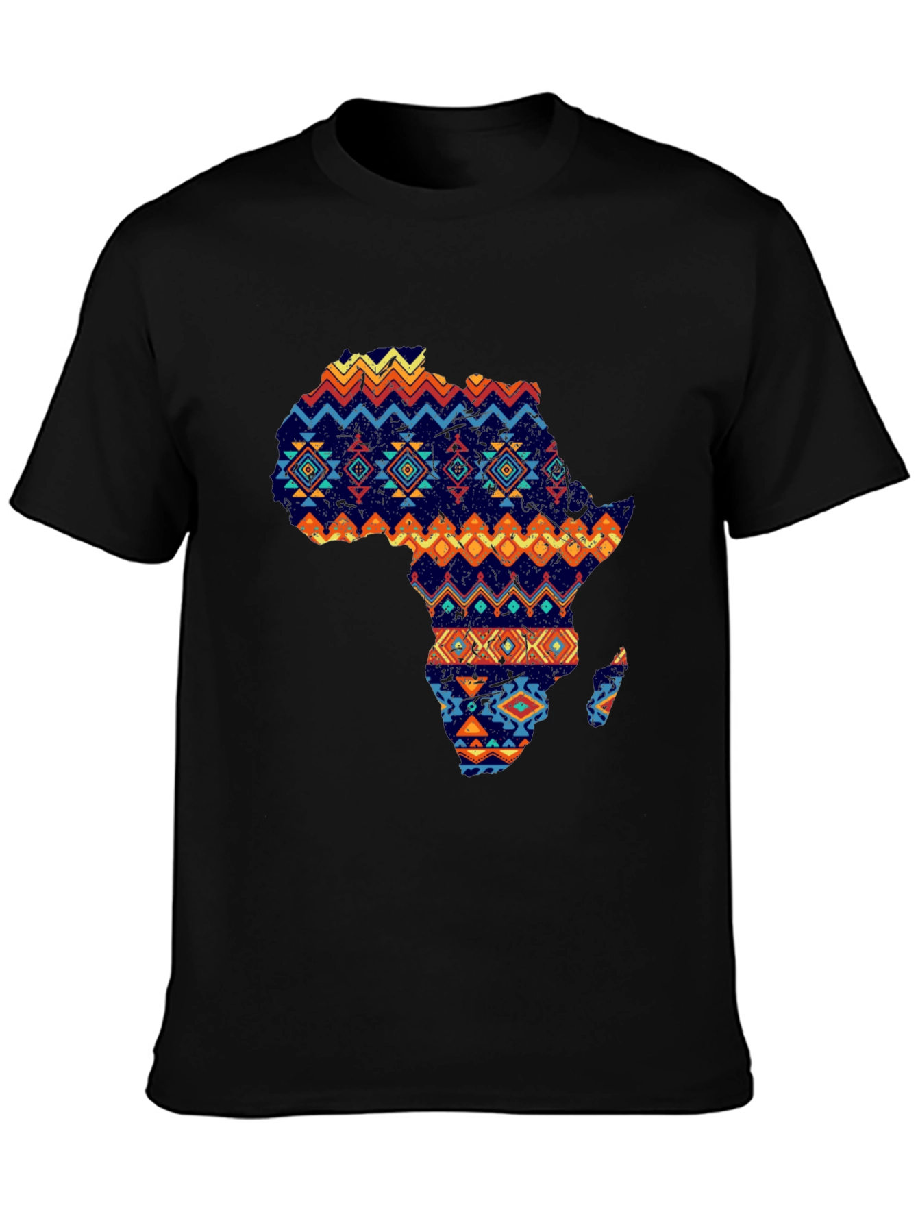 African Continent Print Mens Black T-Shirt