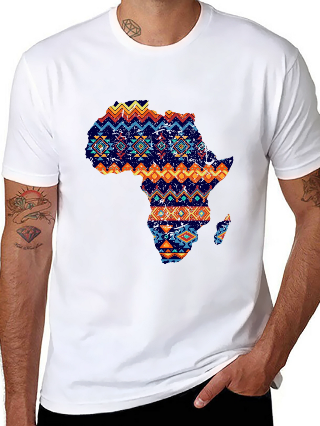 African Continent Print Mens Black T-Shirt