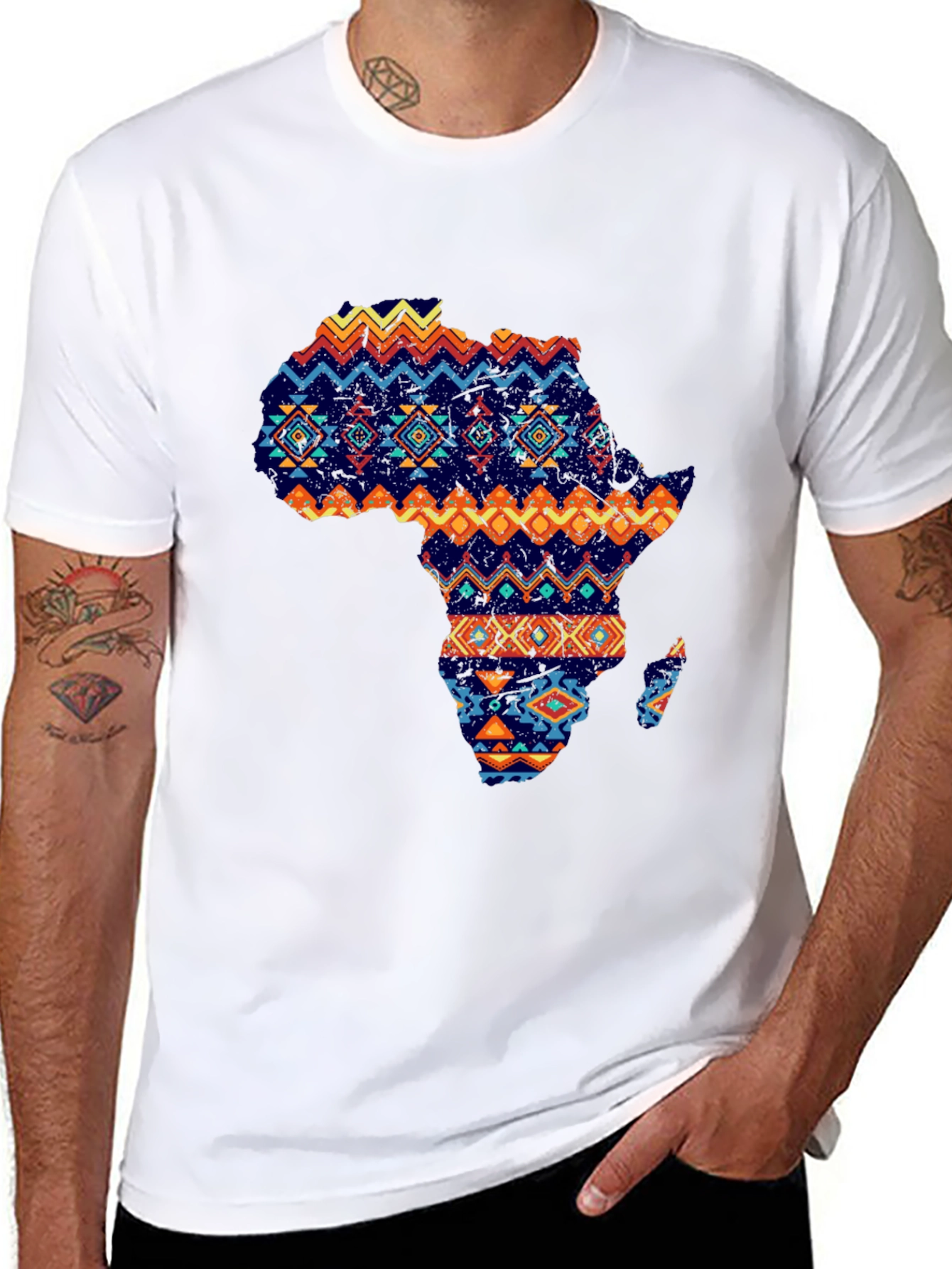 African Continent Print Mens Black T-Shirt