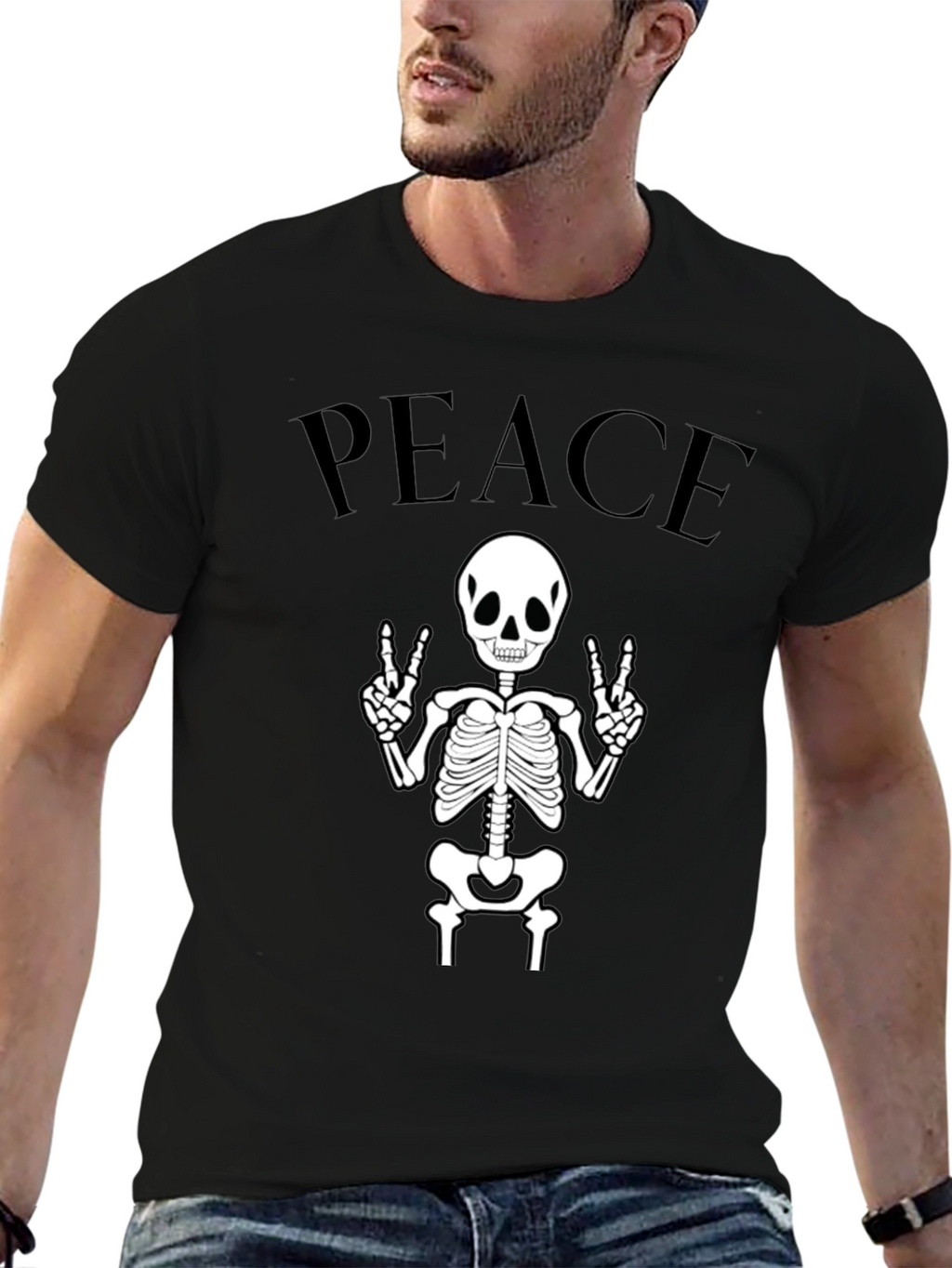 Peace Skeleton Black Graphic Tee