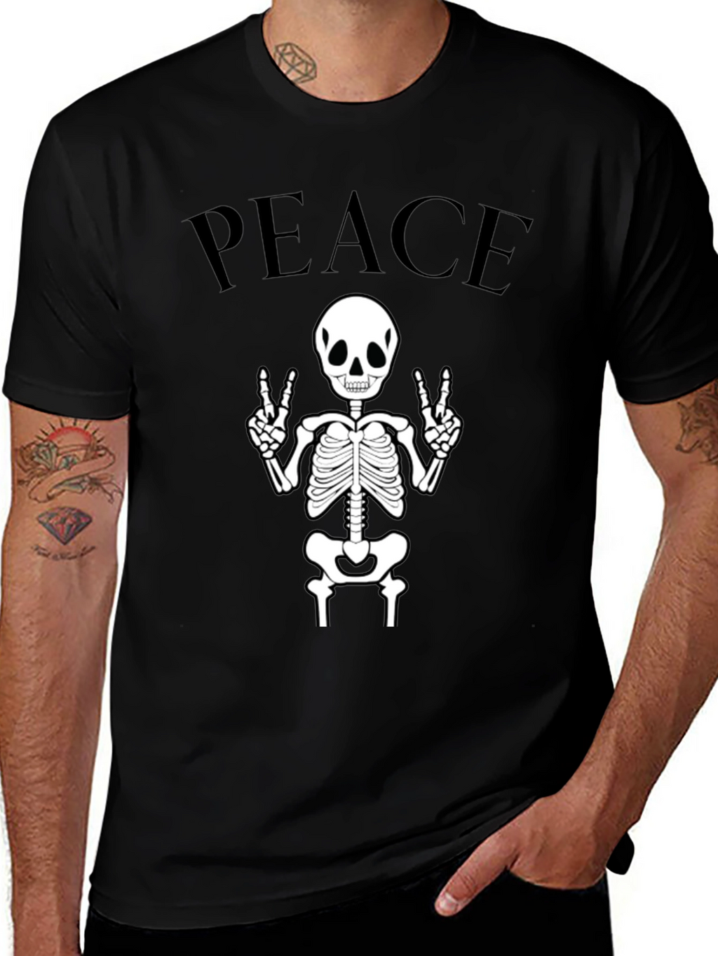 Peace Skeleton Black Graphic Tee