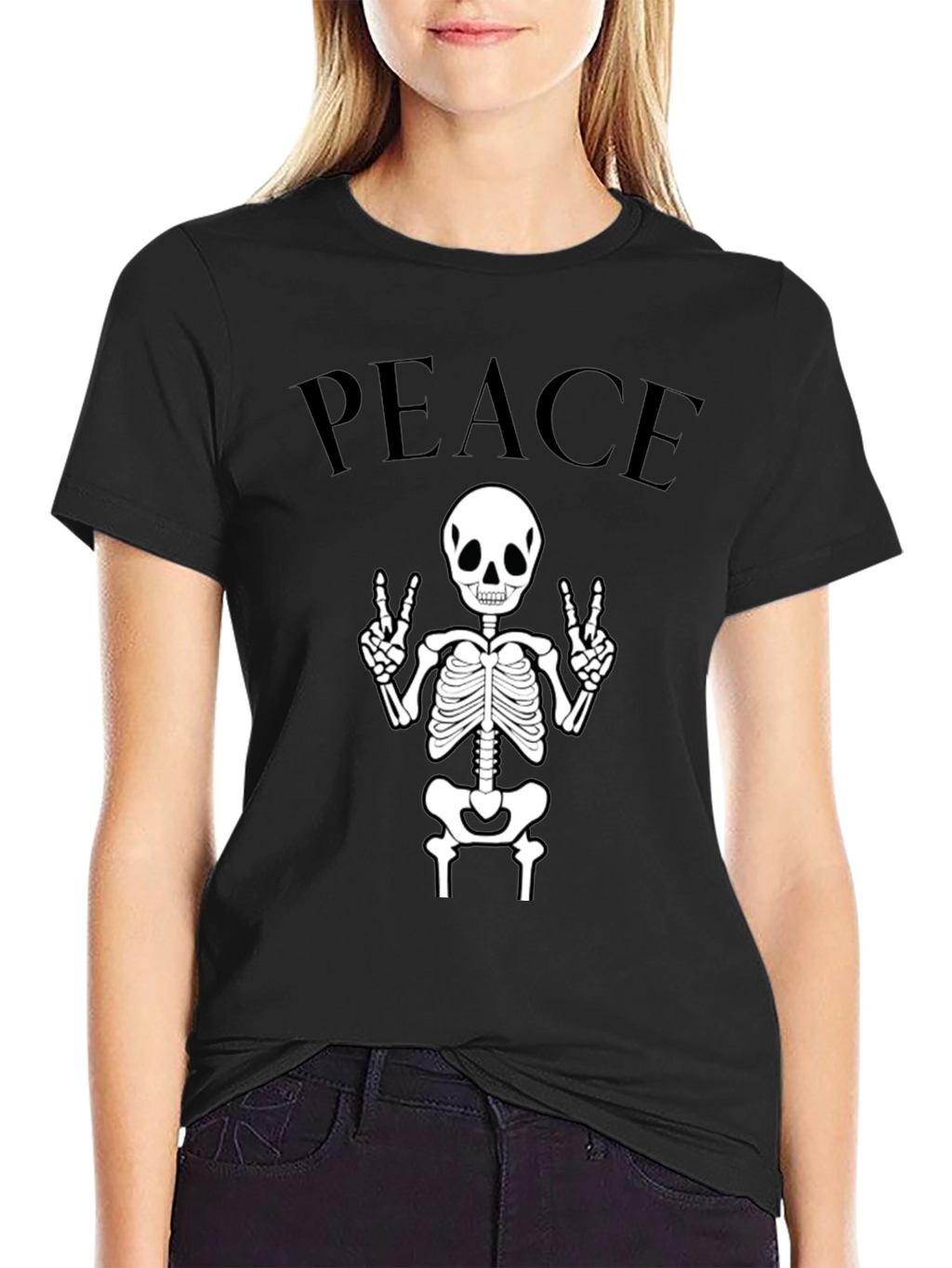 Peace Skeleton Black Graphic Tee