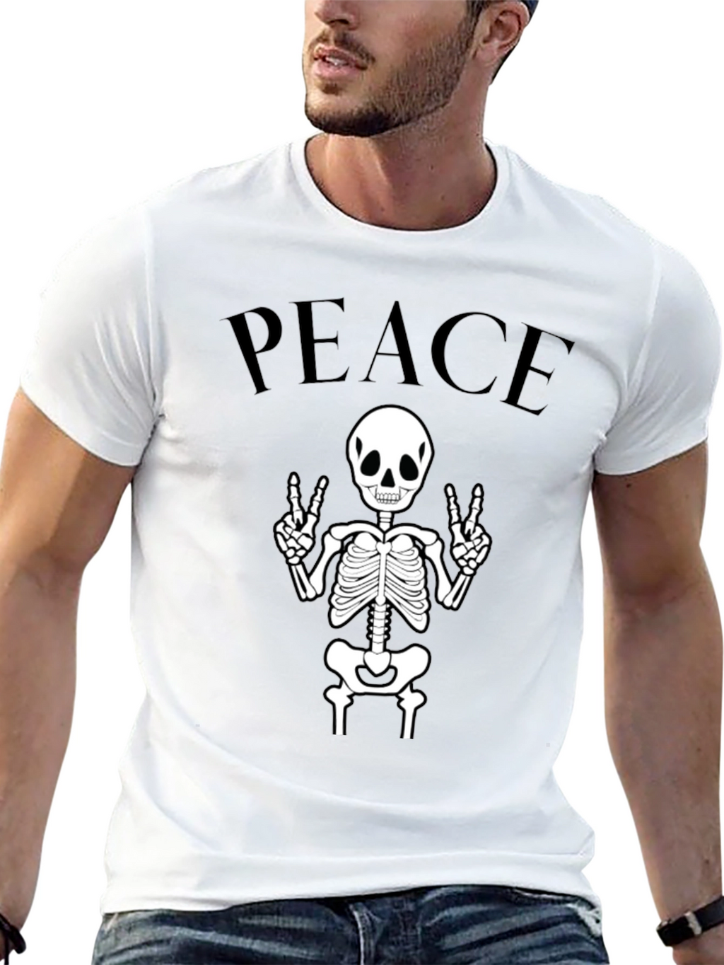 Peace Skeleton Black Graphic Tee