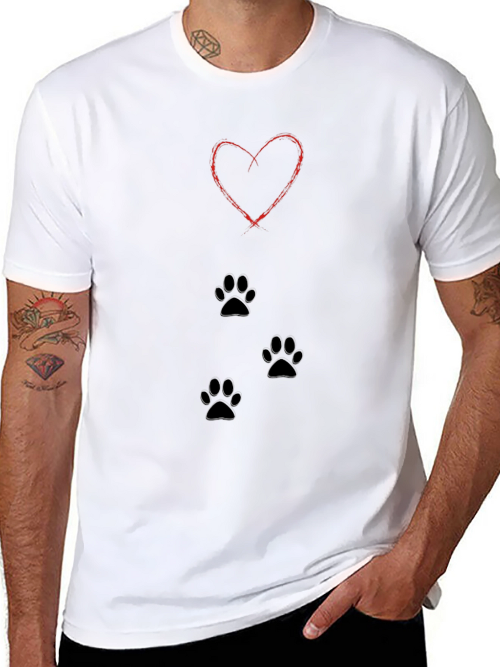 Heart Paw Print T-Shirt - Black Casual Tee