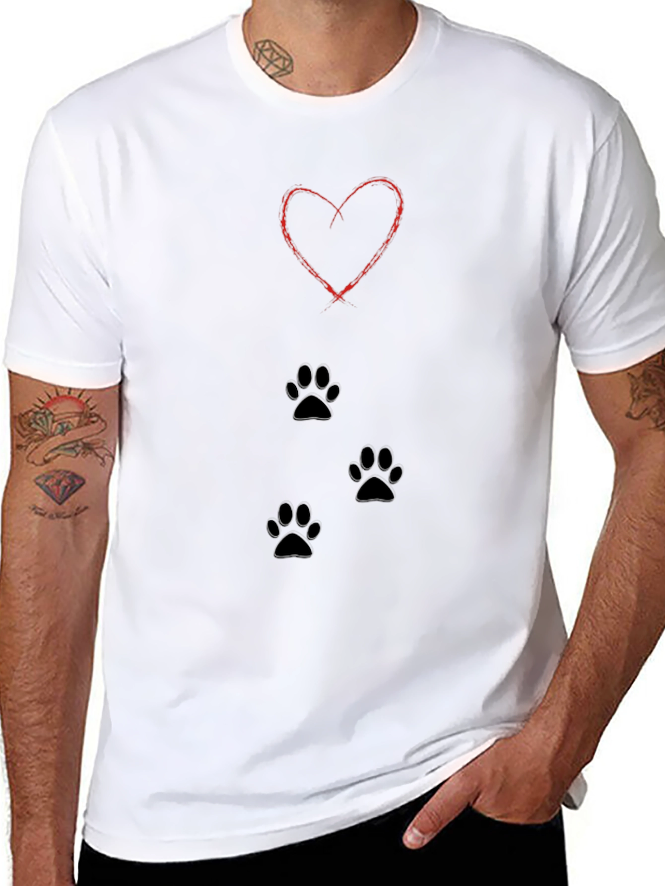Heart Paw Print T-Shirt - Black Casual Tee
