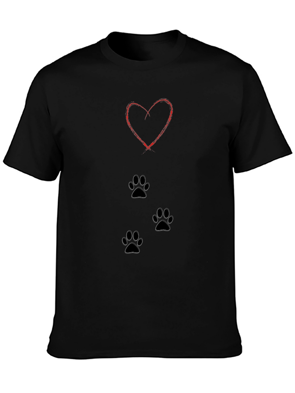 Heart Paw Print T-Shirt - Black Casual Tee