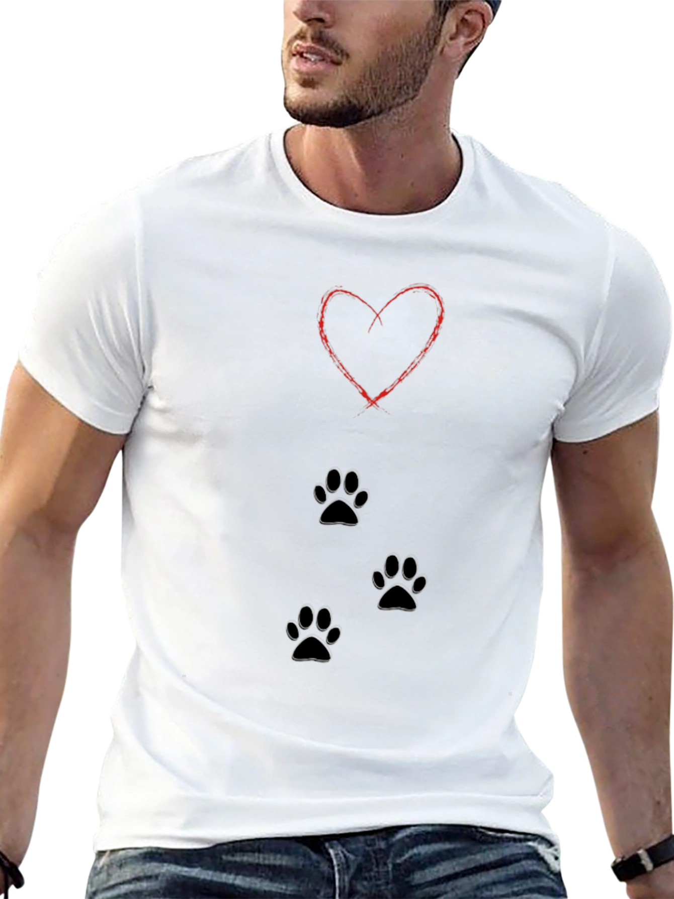 Heart Paw Print T-Shirt - Black Casual Tee