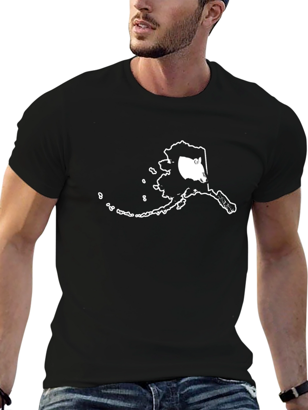 Alaska Bear Graphic Tee - Black Cotton
