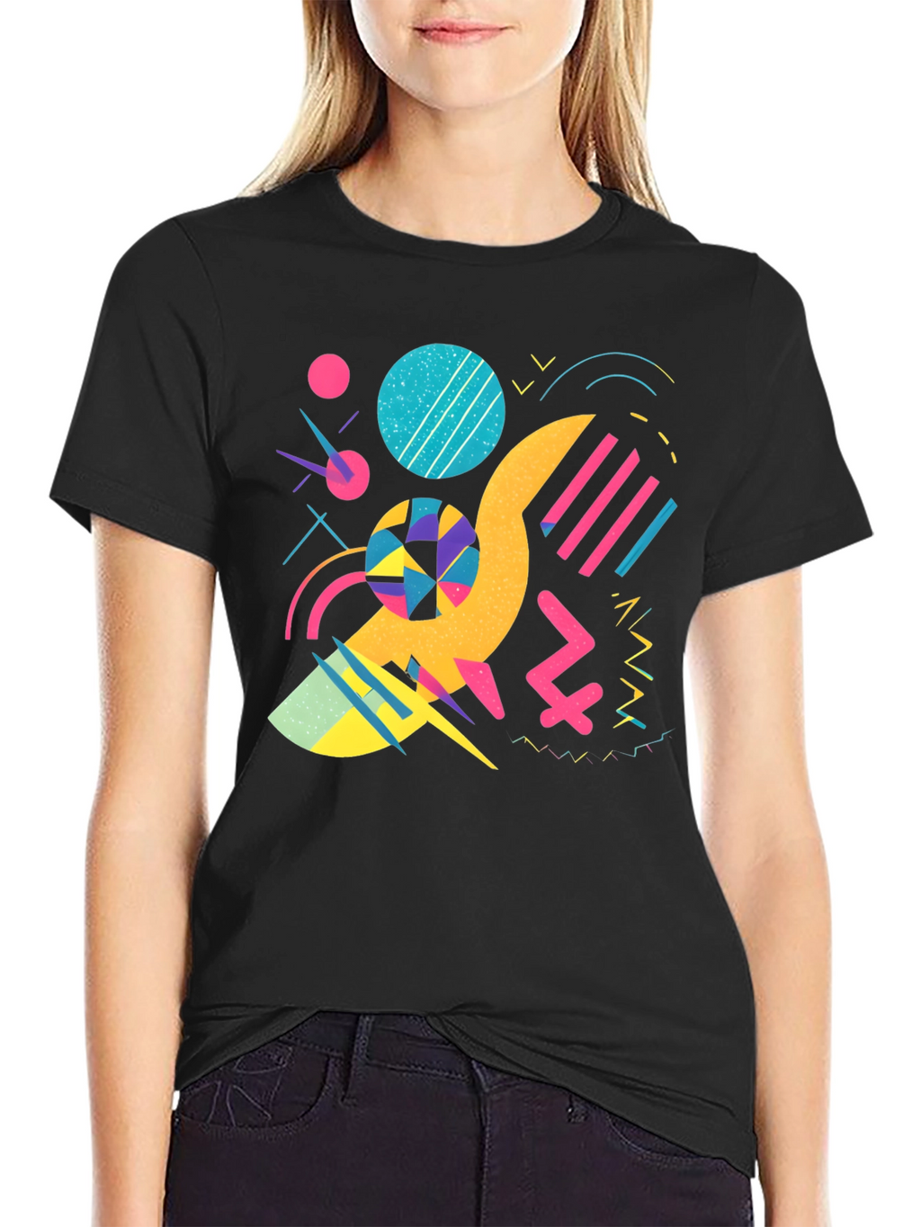 Retro 80s/90s Style Graphic Print Black T-Shirt