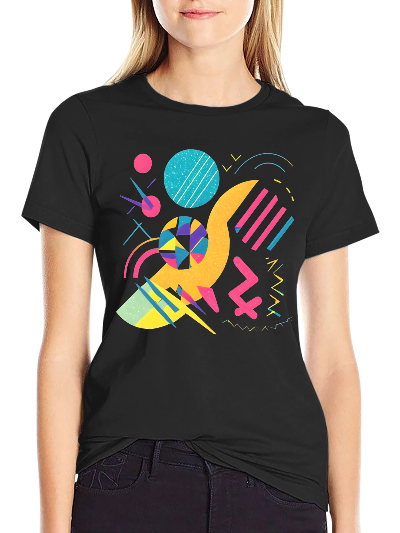 Retro 80s/90s Style Graphic Print Black T-Shirt