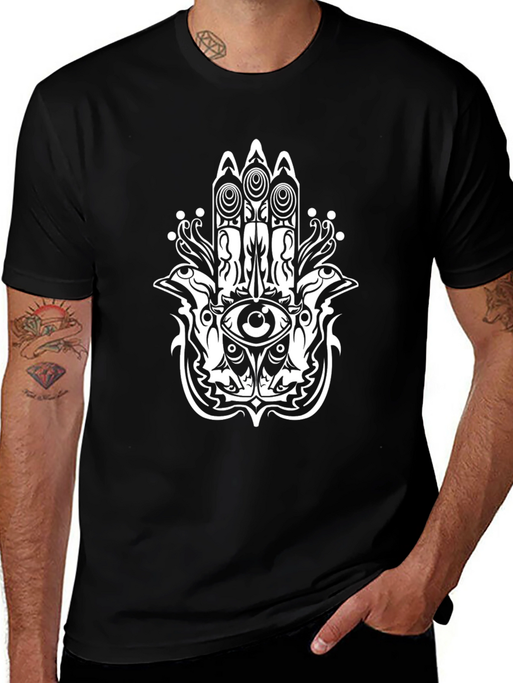 Mystic Hamsa Hand Graphic Black T-Shirt