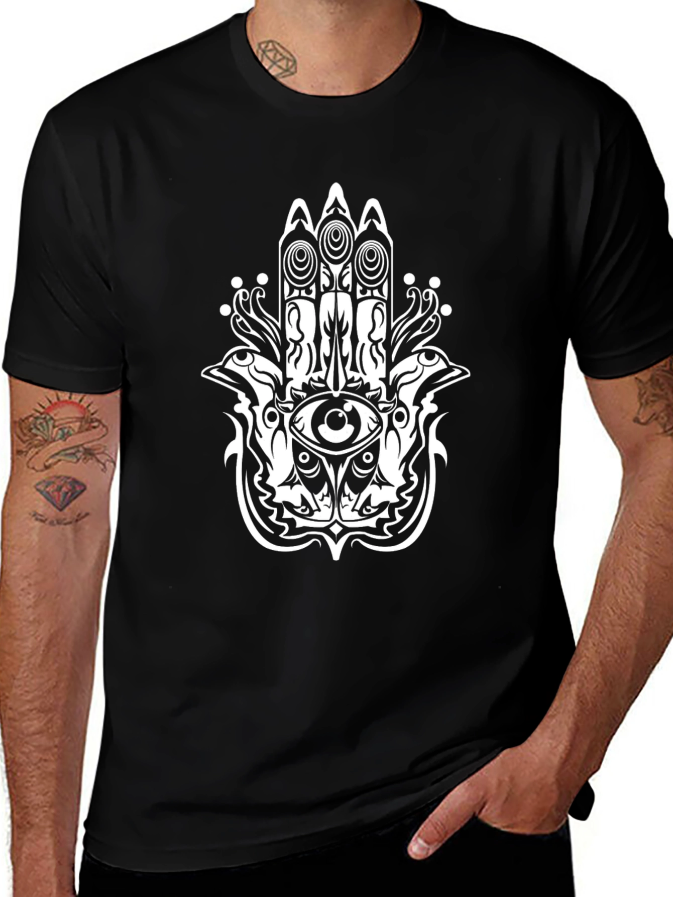 Mystic Hamsa Hand Graphic Black T-Shirt