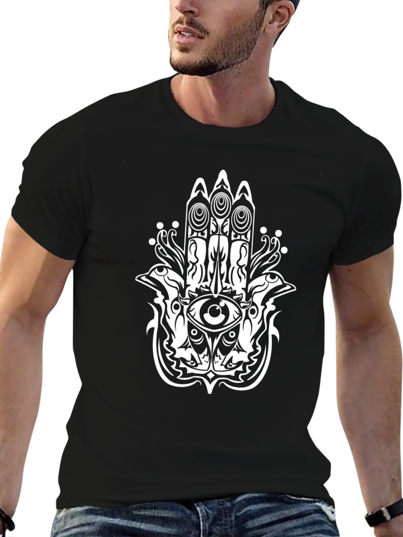 Mystic Hamsa Hand Graphic Black T-Shirt