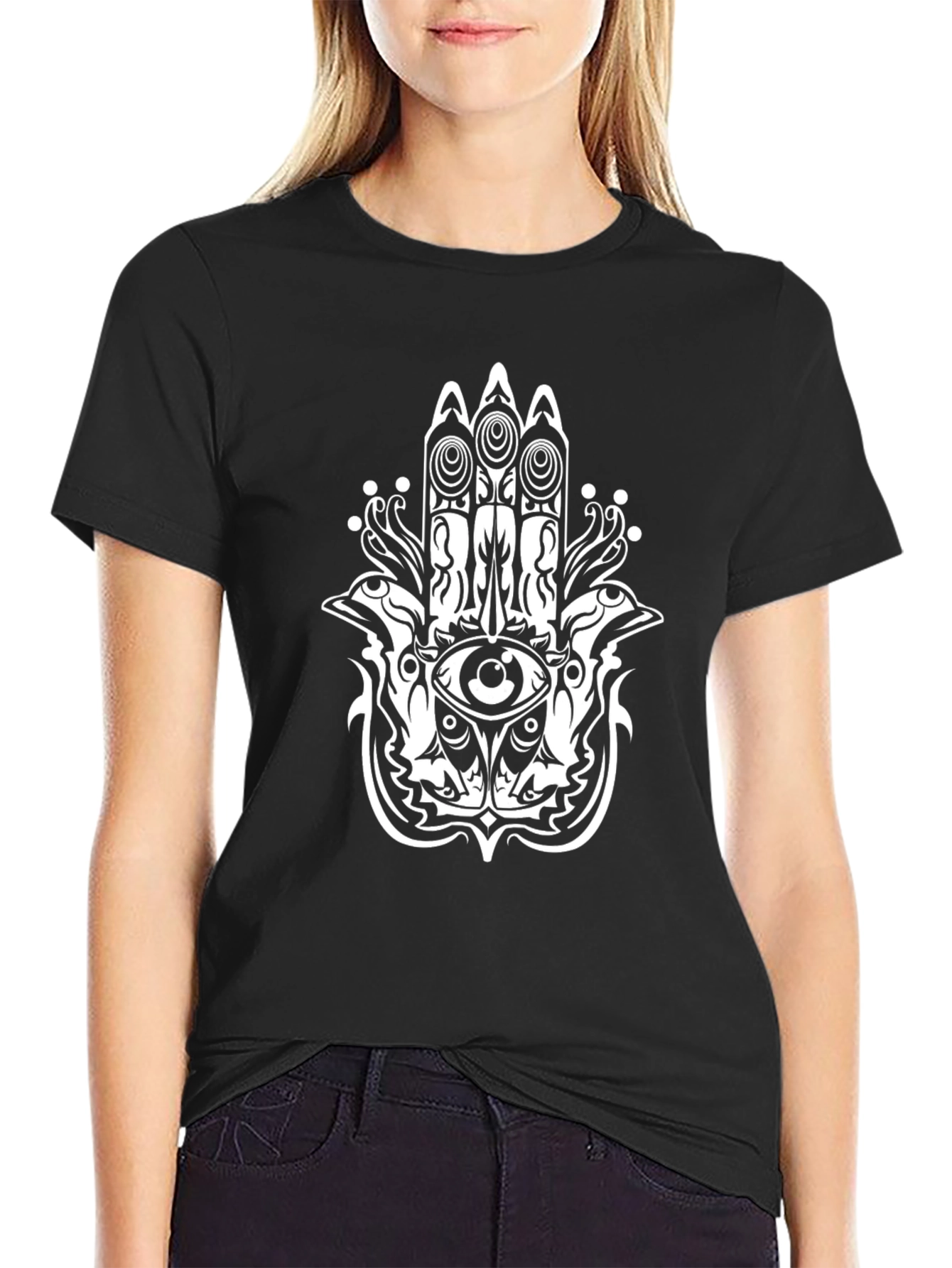 Mystic Hamsa Hand Graphic Black T-Shirt