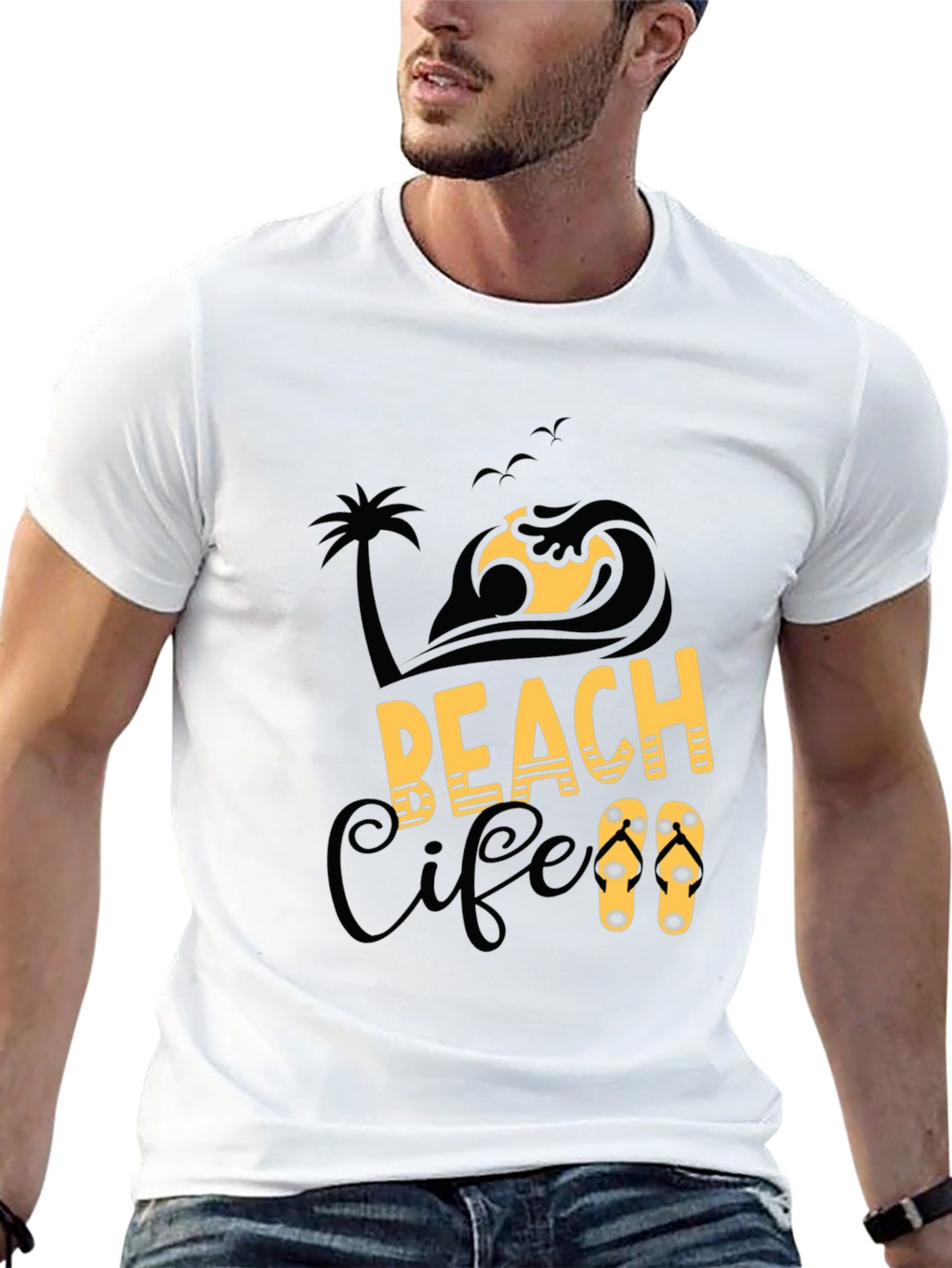 Beach Life Graphic Print Black T-Shirt