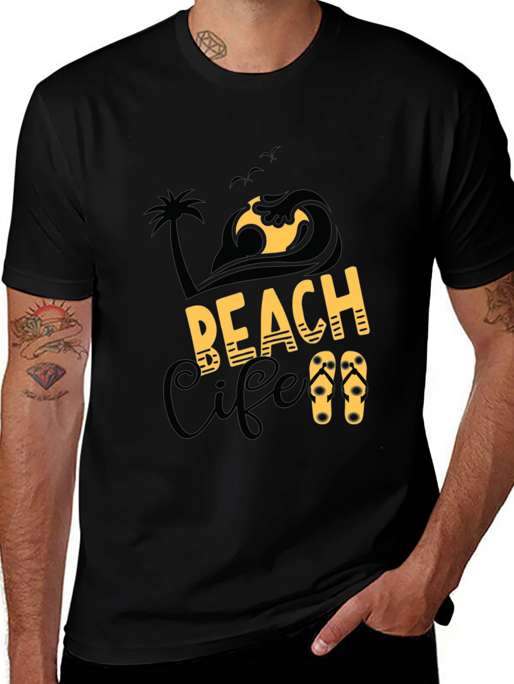Beach Life Graphic Print Black T-Shirt