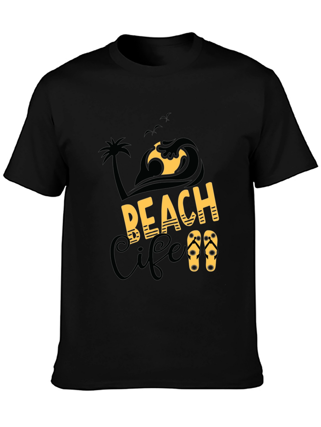 Beach Life Graphic Print Black T-Shirt