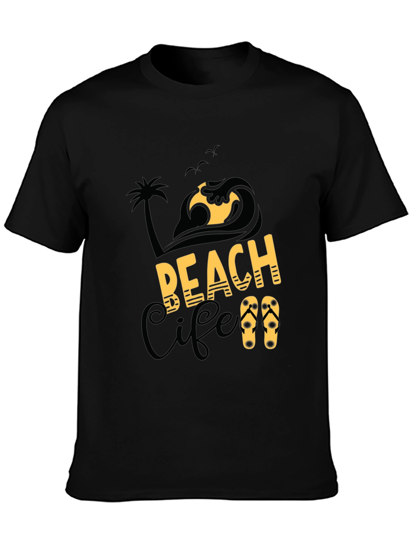 Beach Life Graphic Print Black T-Shirt