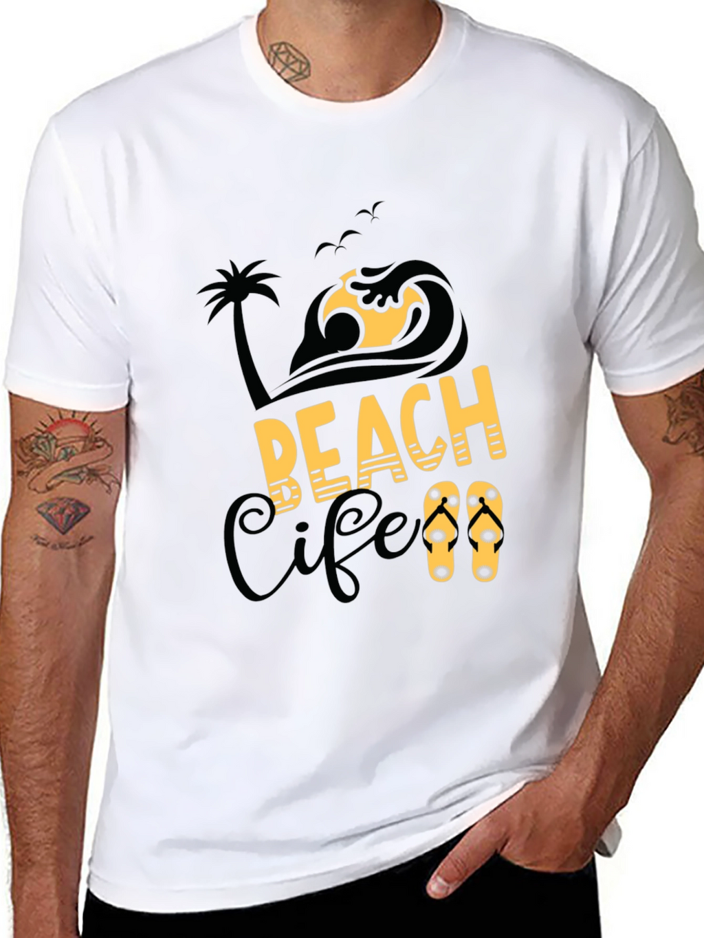 Beach Life Graphic Print Black T-Shirt