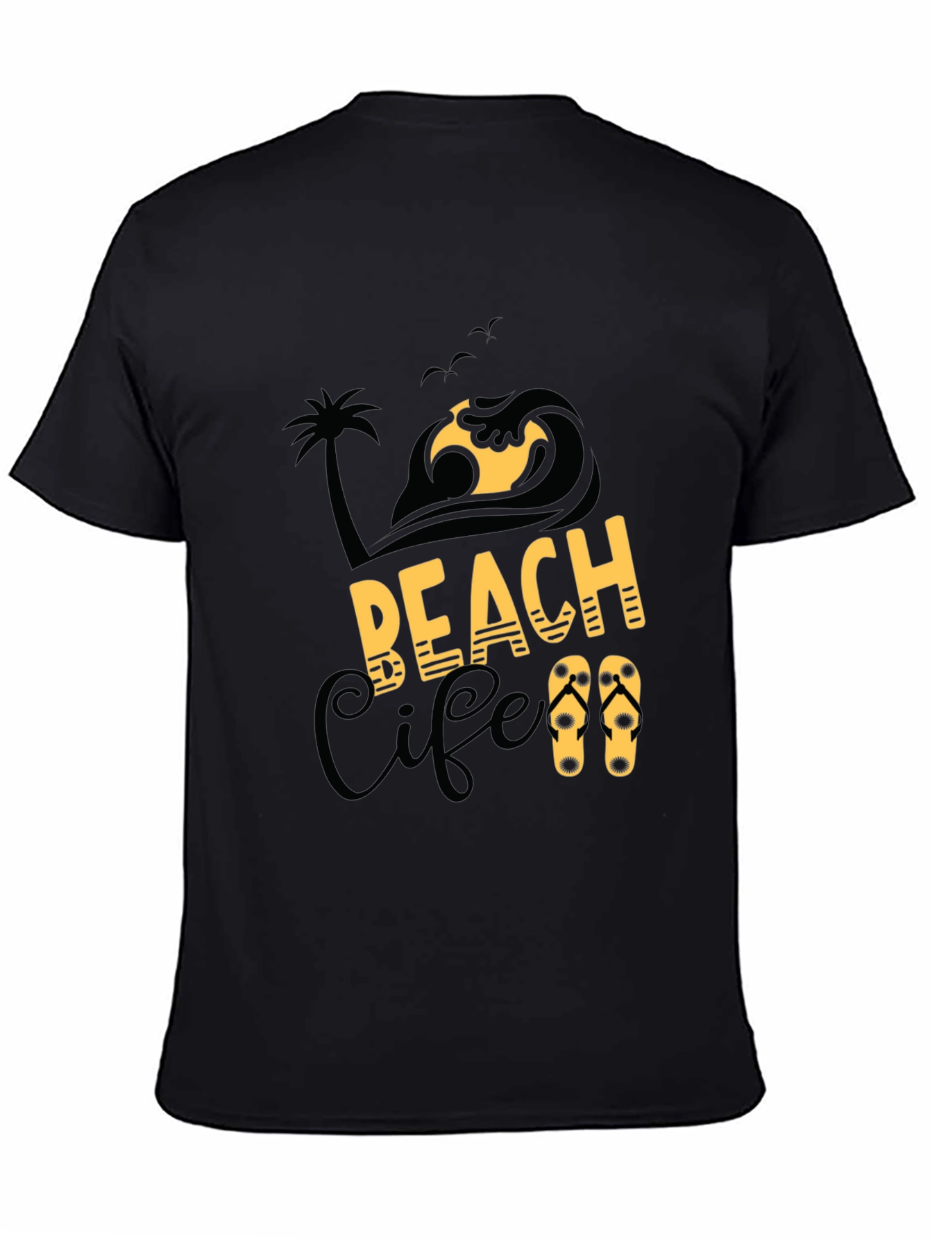Beach Life Graphic Print Black T-Shirt