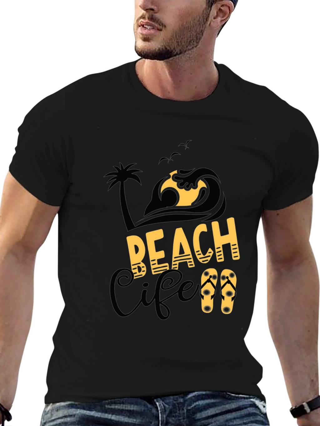 Beach Life Graphic Print Black T-Shirt